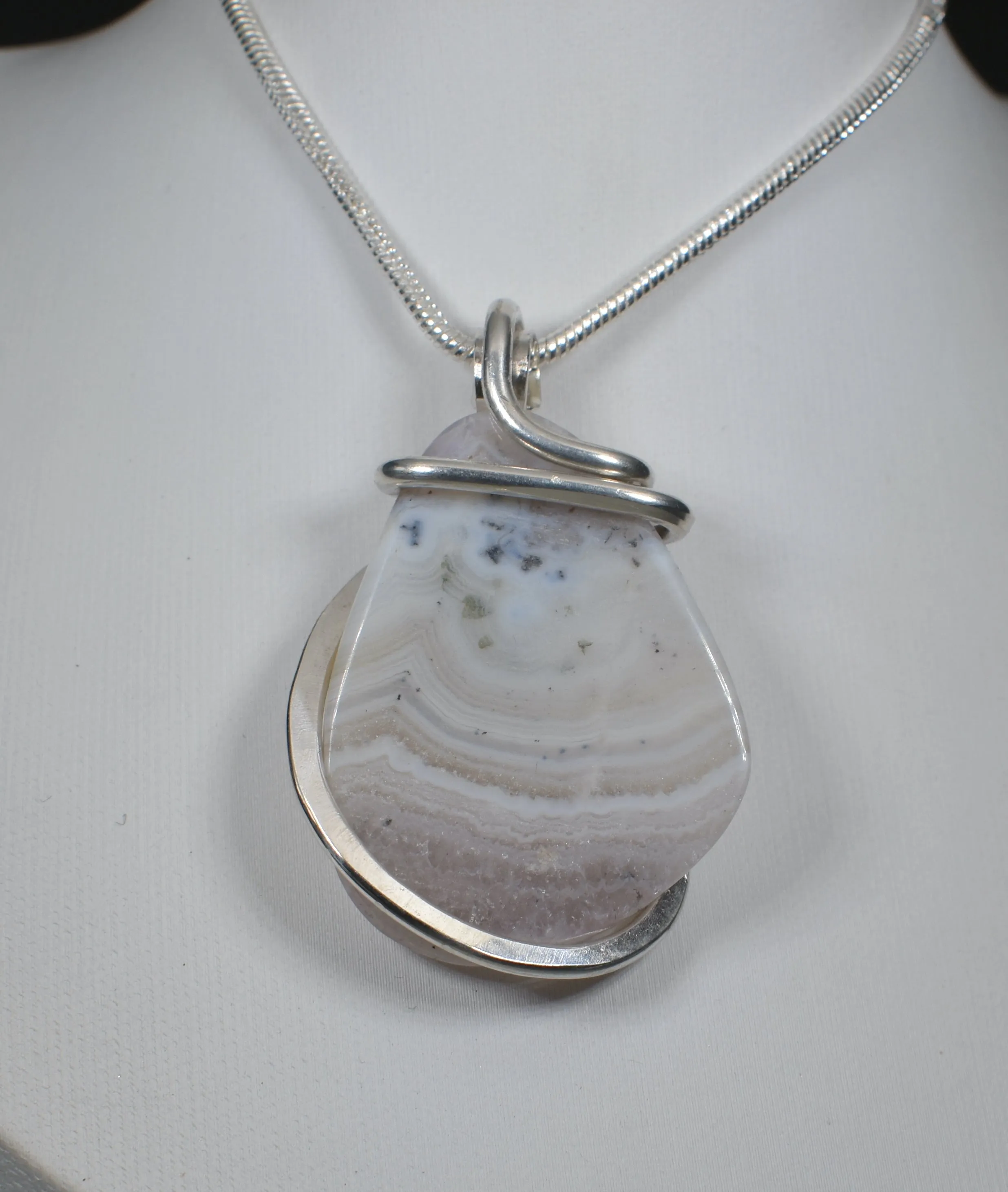 Chevron Amethyst Handmade Crystal Pendant Wrapped in Silver