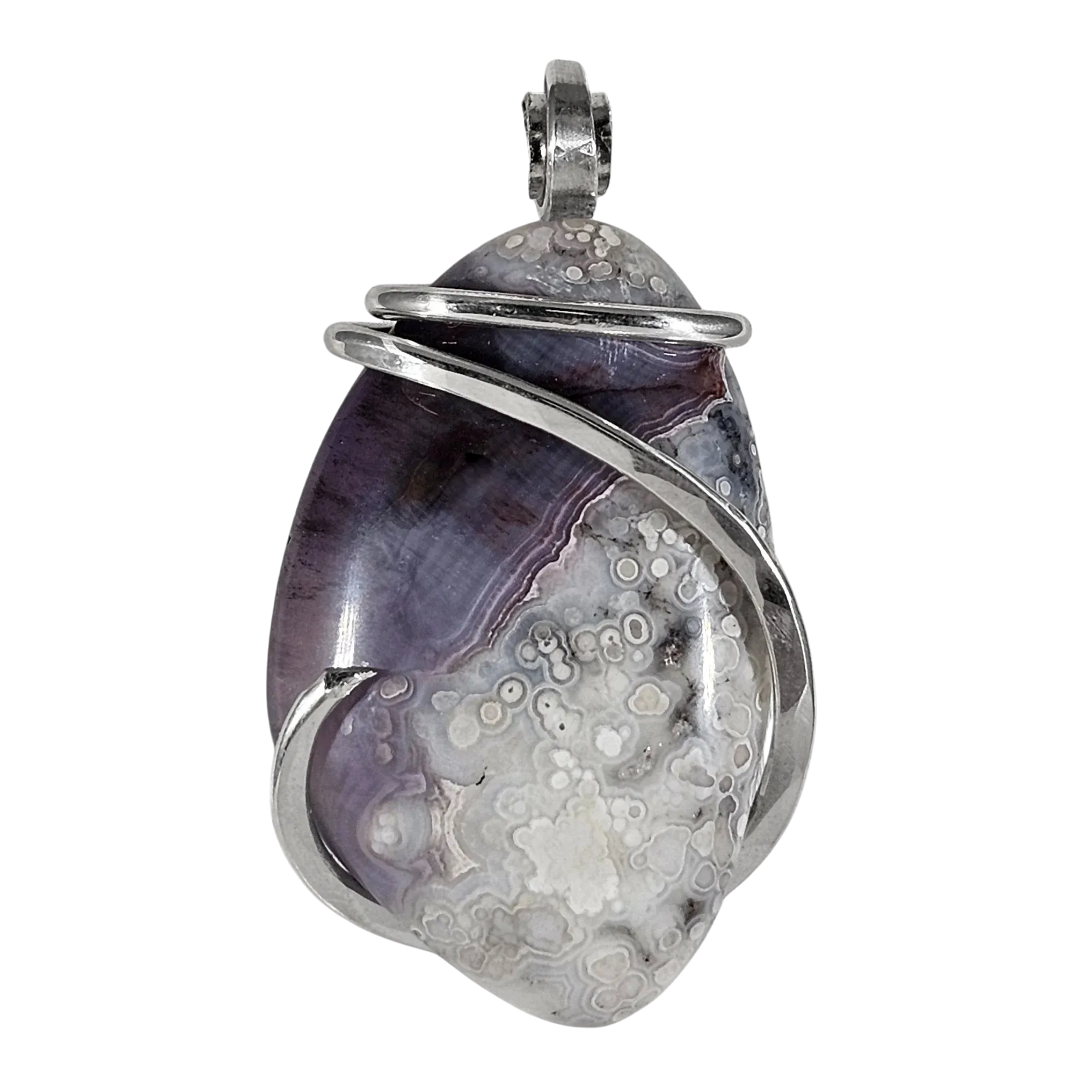 Chevron Amethyst Handmade Crystal Pendant Wrapped in Silver