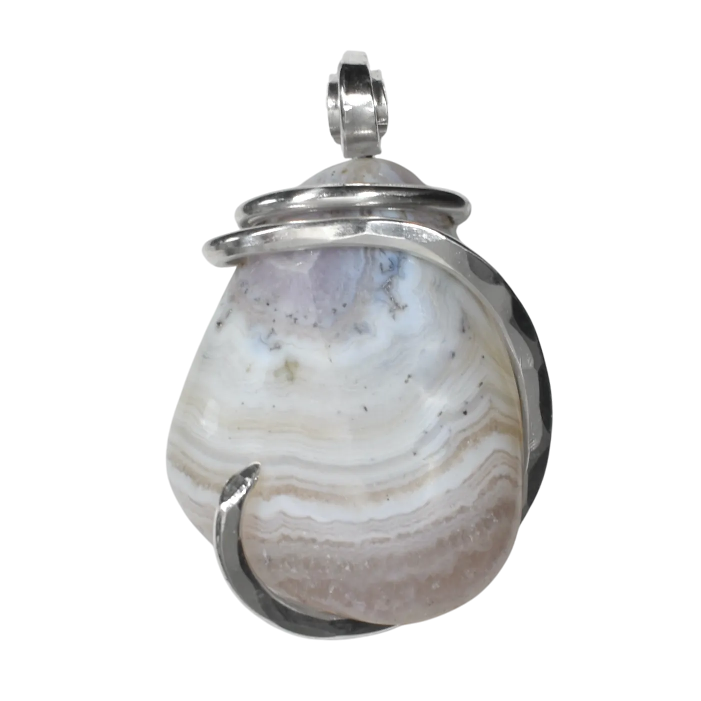 Chevron Amethyst Handmade Crystal Pendant Wrapped in Silver