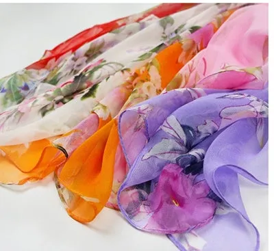 Chiffon Georgette Silk Scarf Hijab Peony Flower