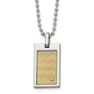 Chisel Stainless Steel Brushed and Polished with 18k Gold Accent .01carat Diamond Pendant on a 24 inch Ball Chain Necklace