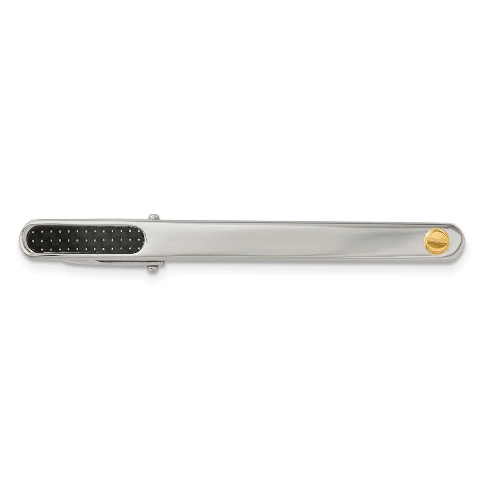 Chisel Stainless Steel with 18k Gold Accent Polished Black Carbon Fiber Inlay Tie Bar