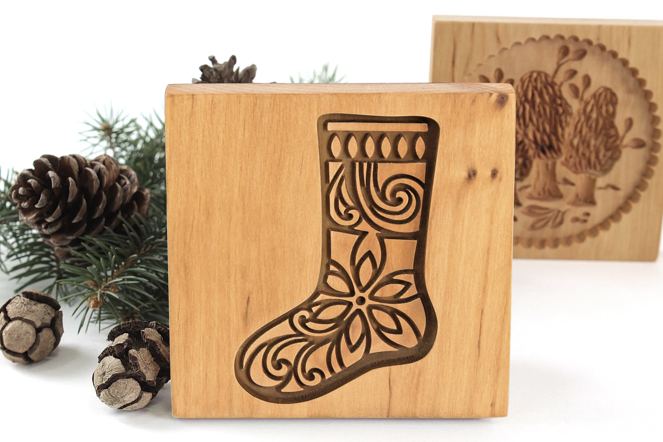 Christmas Sock Wooden Cookie Mold, Springerle Mold, Xmas Cookie Cutter, Cookie Stamp, Gingerbread, Speculaas, Clay Mold, Christmas Gift