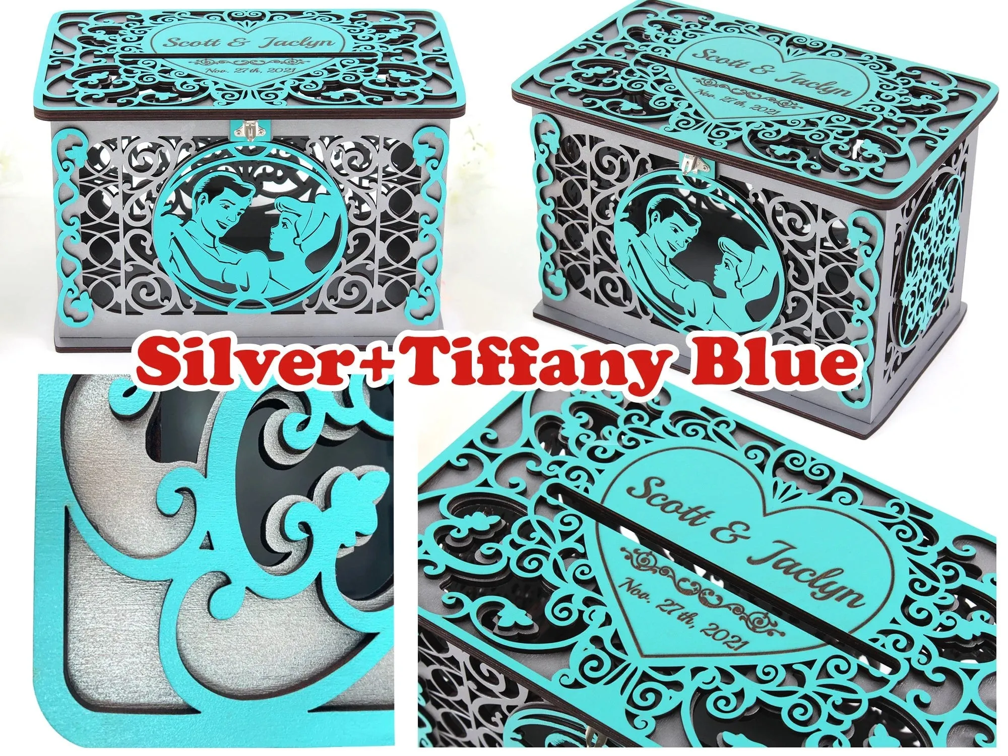 Cinderella Wedding Card Box Wedding Money Box, With Lock and Slot, Wedding Card Holder, Money Envelope Box Wedding Decor, Wedding Gift, Handmade Gifts