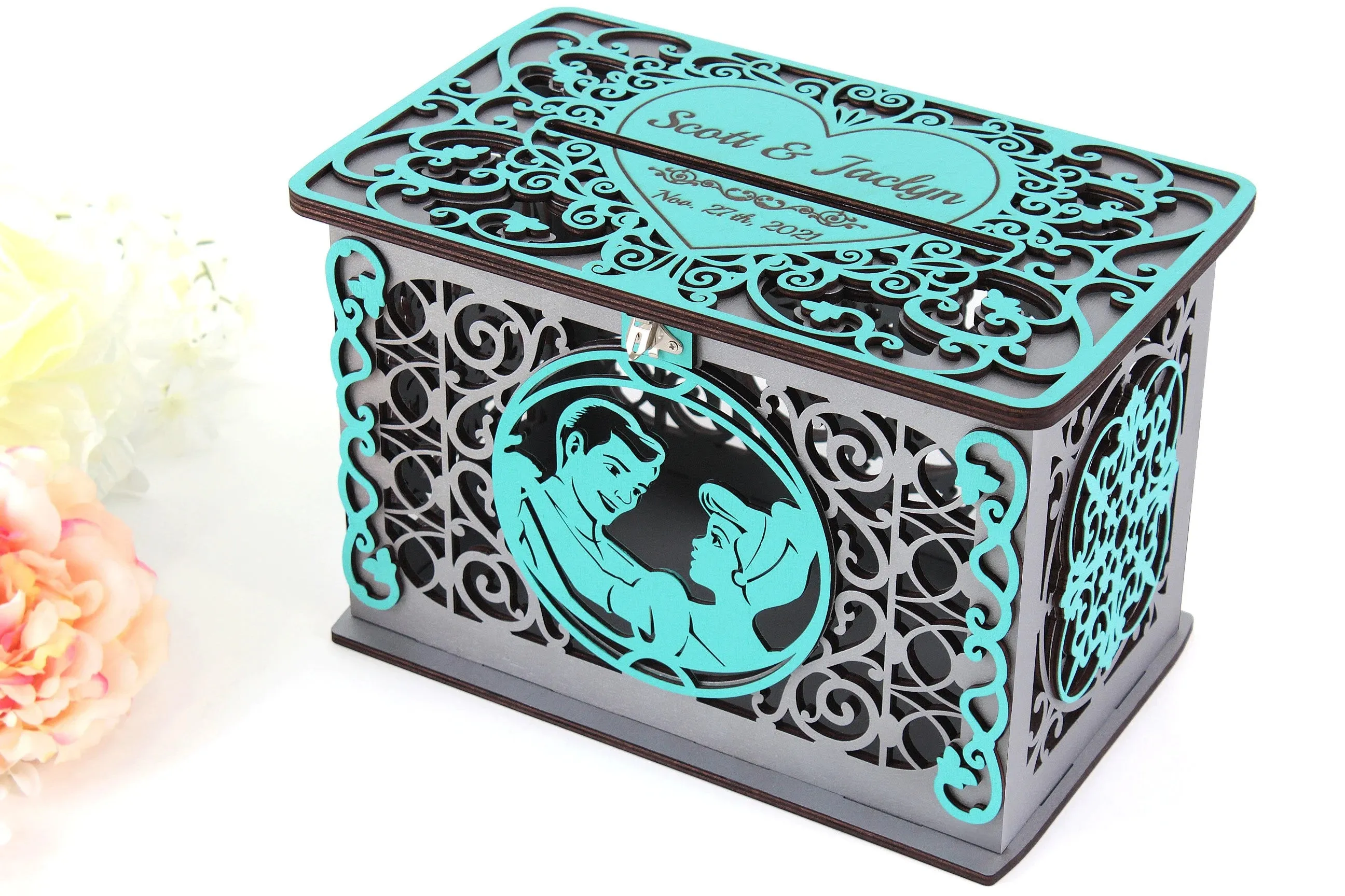 Cinderella Wedding Card Box Wedding Money Box, With Lock and Slot, Wedding Card Holder, Money Envelope Box Wedding Decor, Wedding Gift, Handmade Gifts