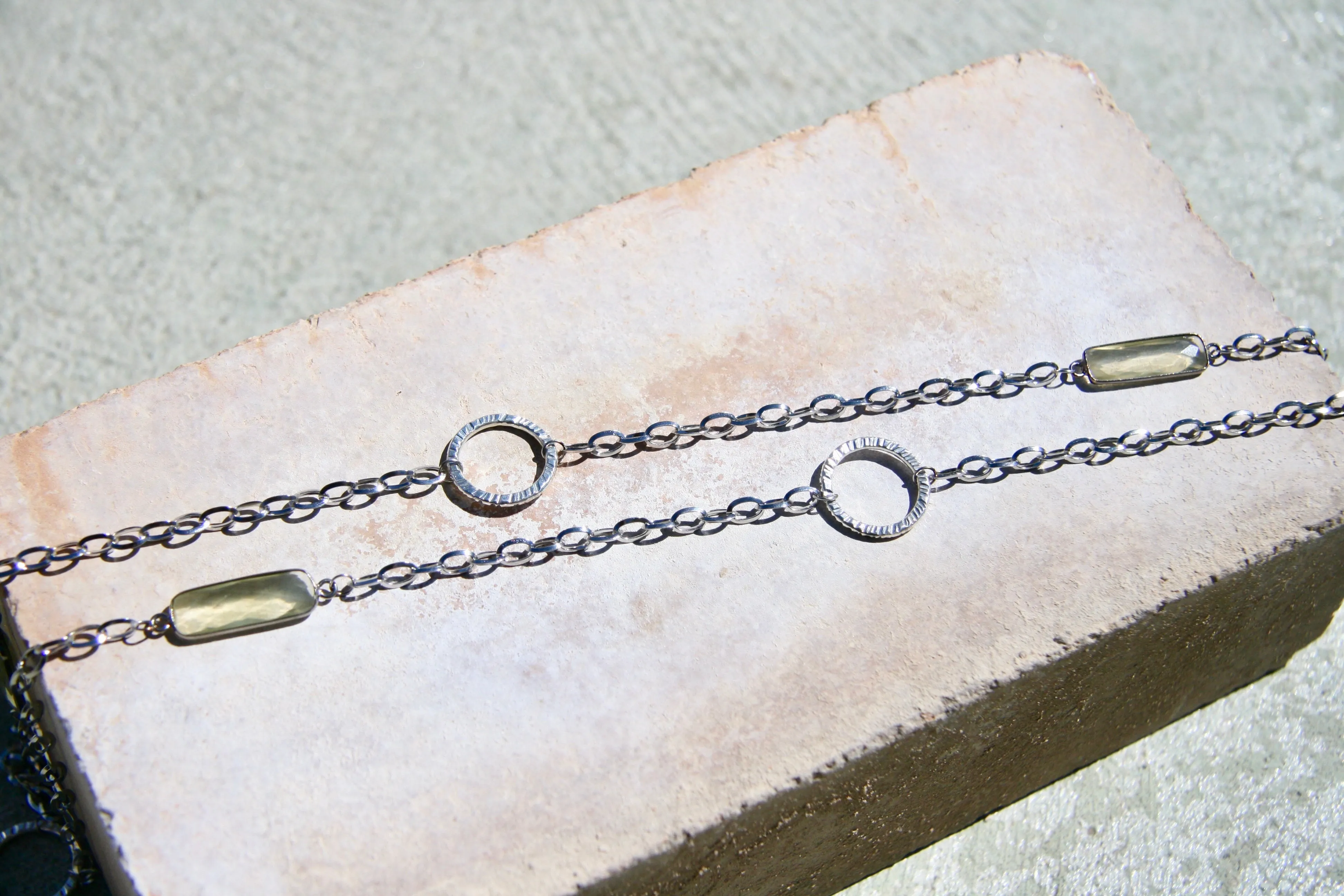 Circle Connectors Necklace with Lemon Quartz