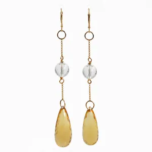 Citrine with Quartz 91.44mm 53.44 ct Faceted Briolette Handcrafted 14K Gemstone Earrings