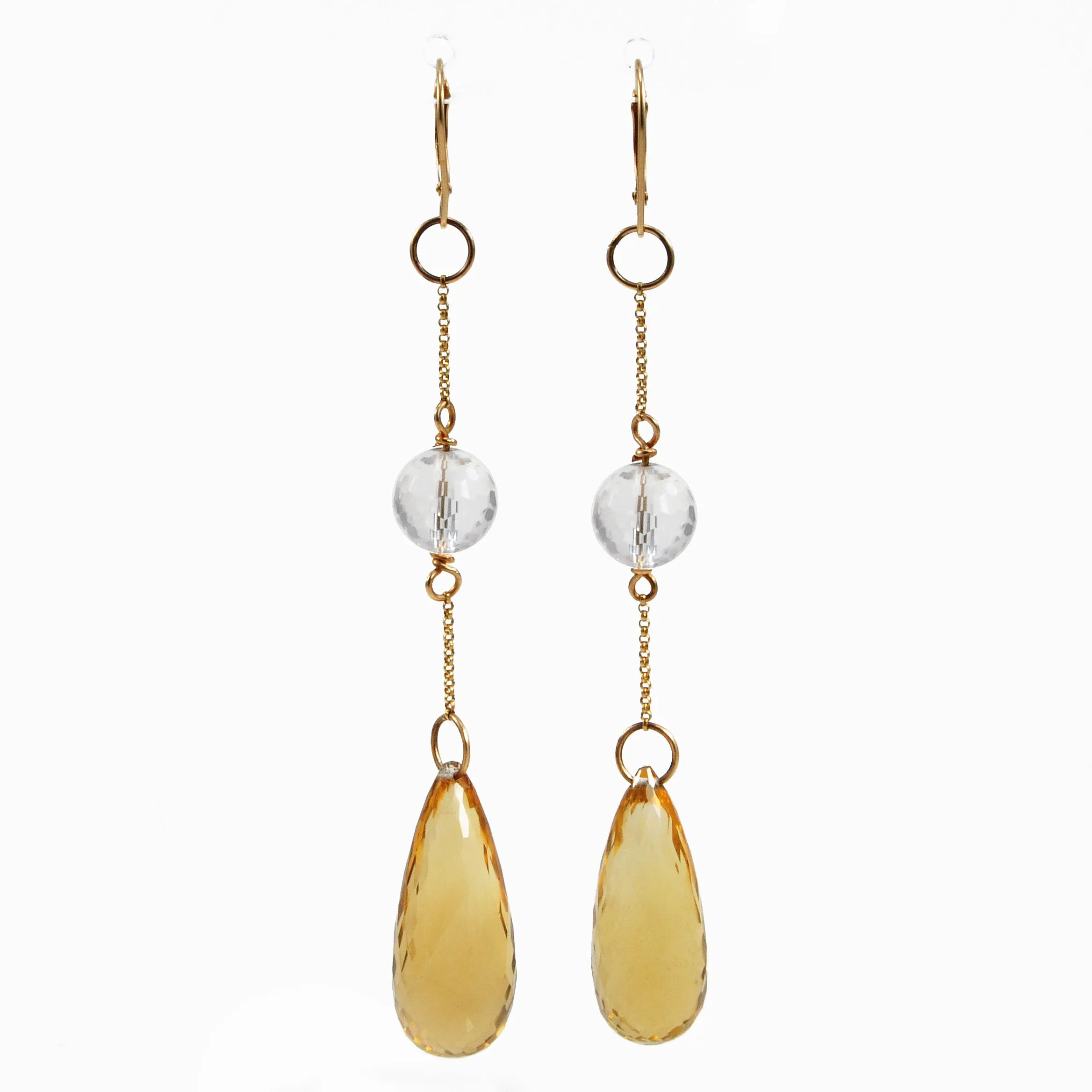 Citrine with Quartz 91.44mm 53.44 ct Faceted Briolette Handcrafted 14K Gemstone Earrings