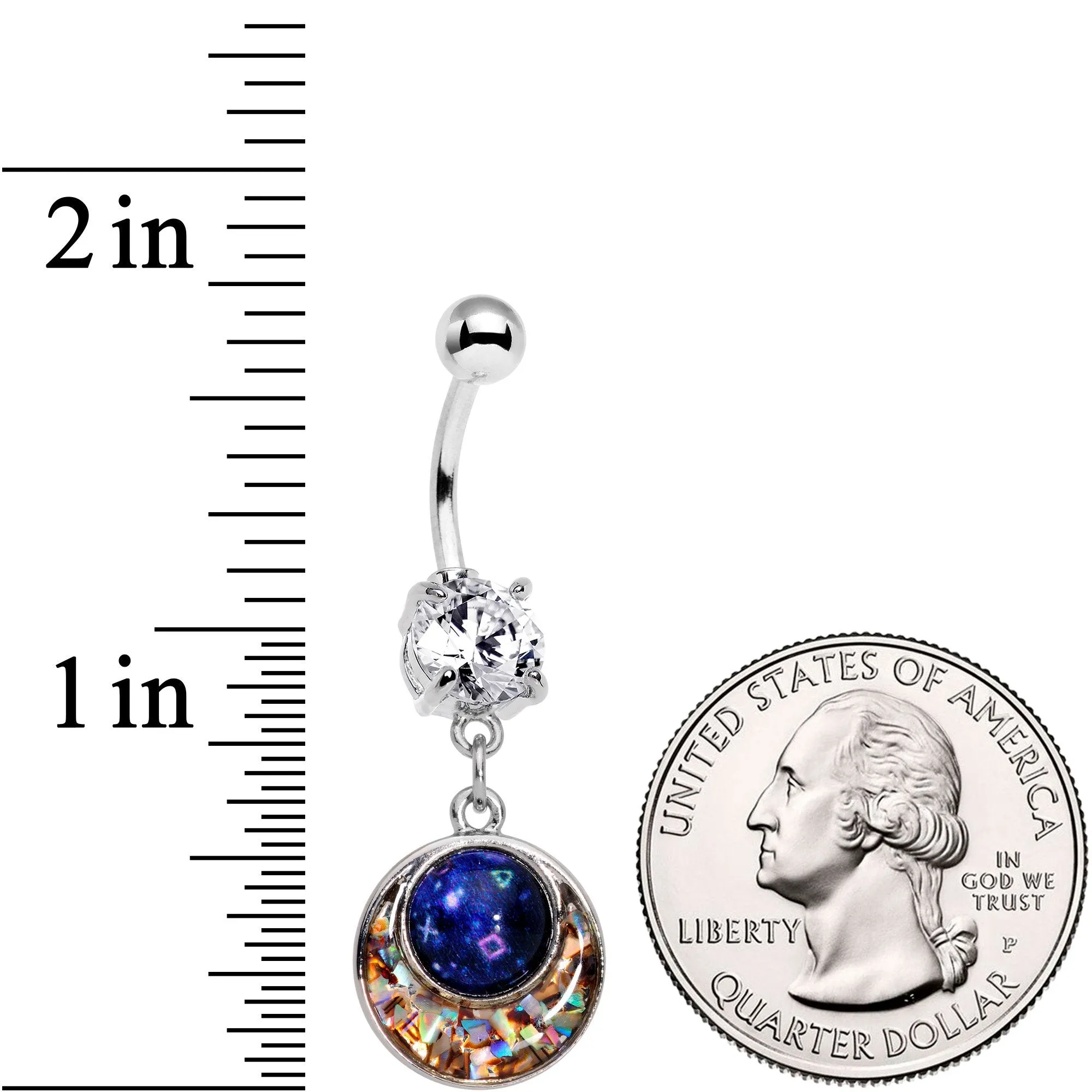 Clear CZ Gem Mysterious Galaxy Glitter Mosaic Inlay Dangle Belly Ring