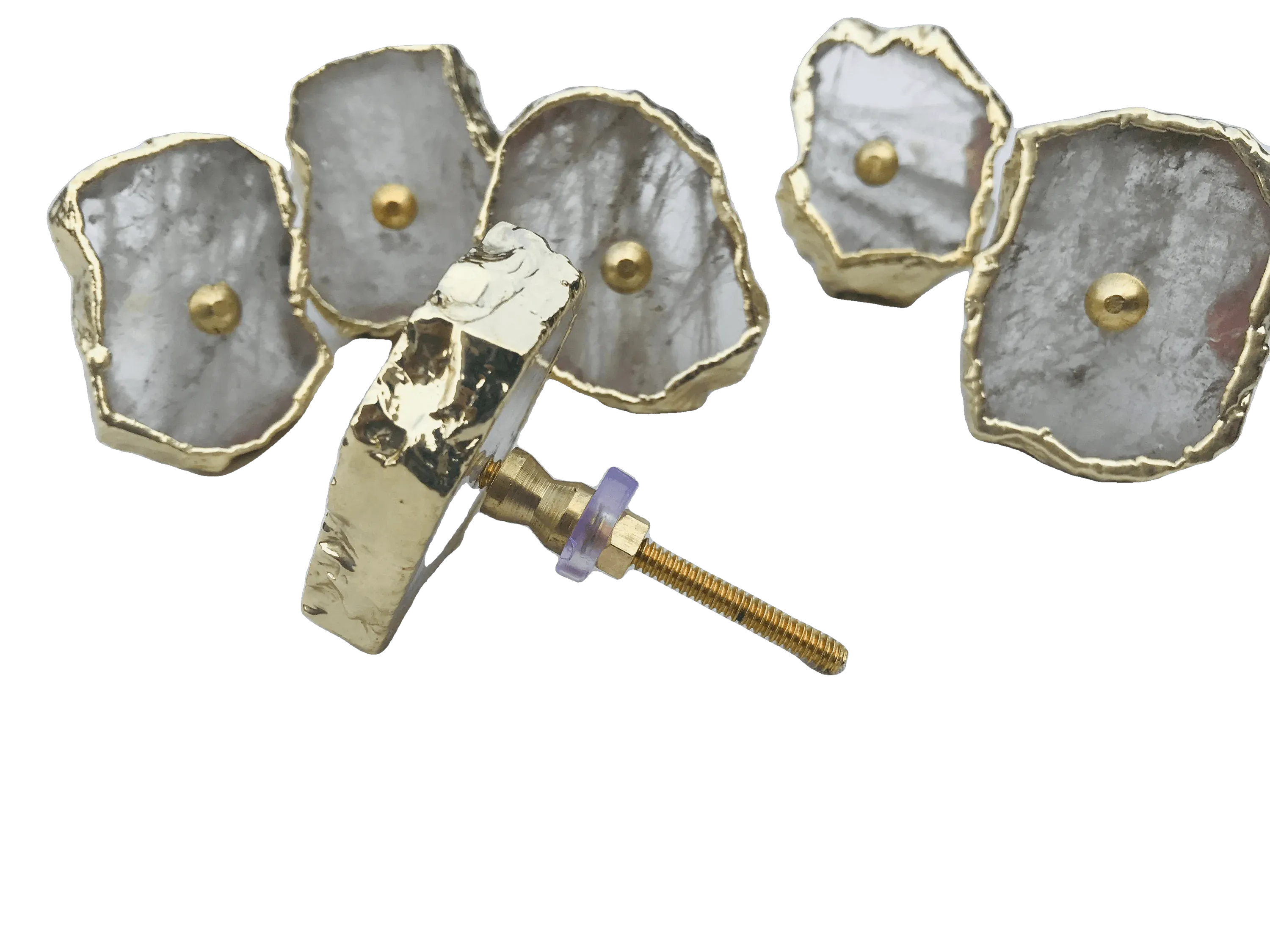 Clear Quartz Agate Cabinet Door Pull Handle - Set of 6