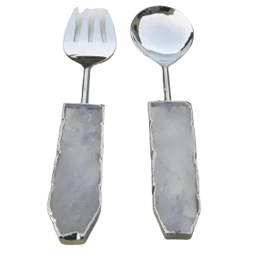 Clear Quartz Agate Salad Server - Set of 2