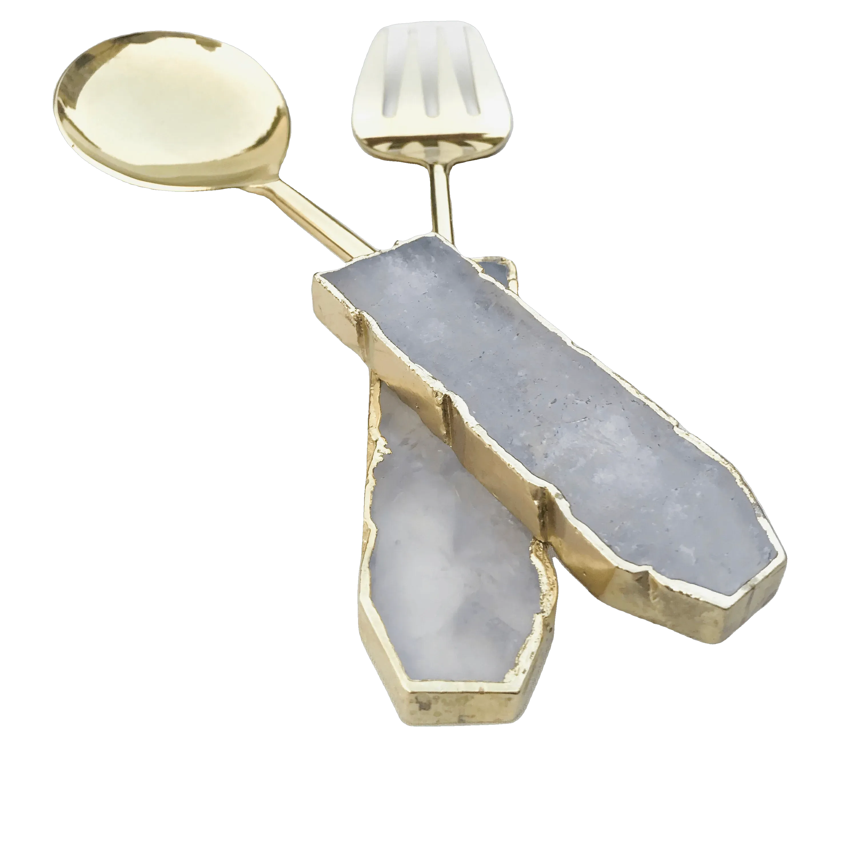 Clear Quartz Agate Salad Server - Set of 2