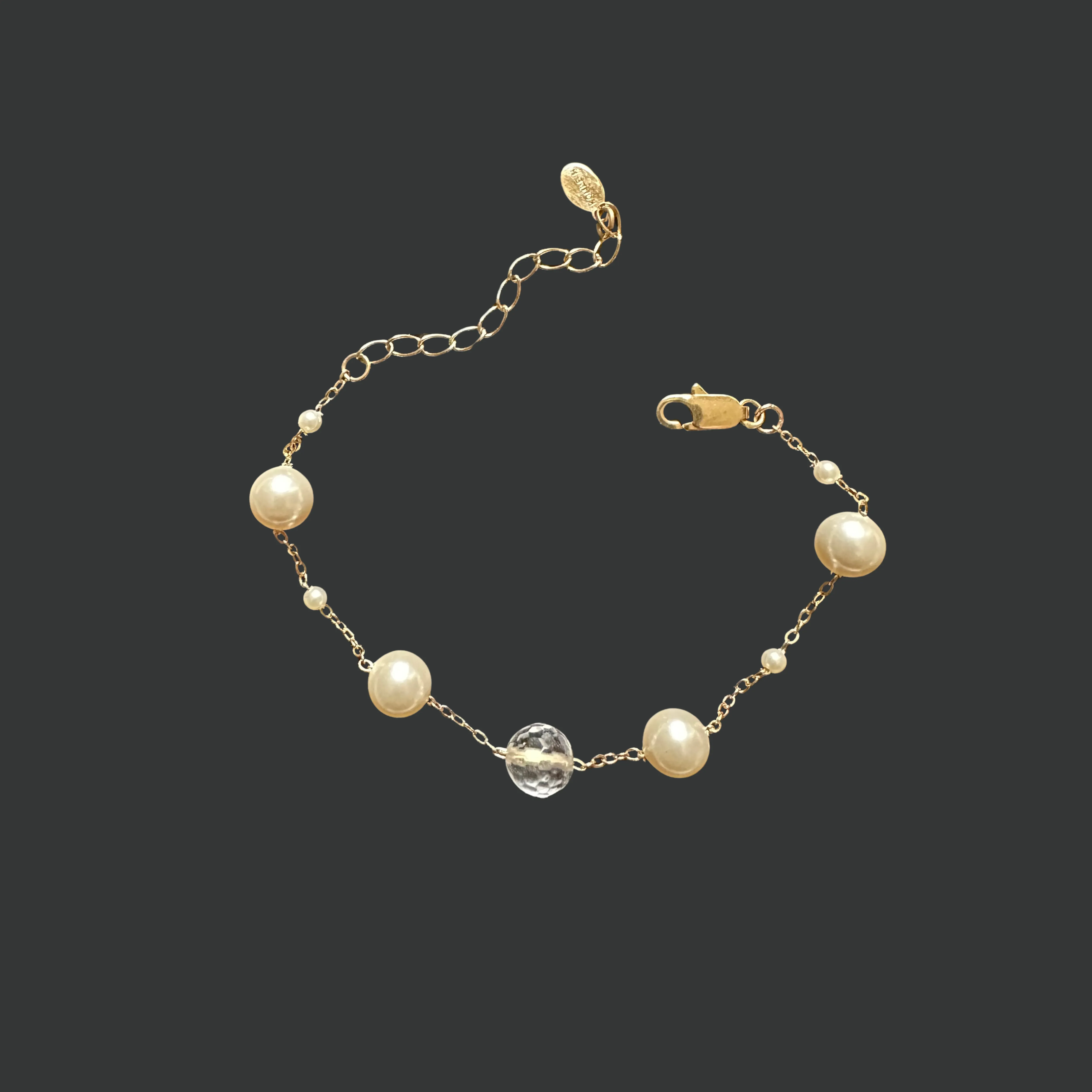 Clear Quartz & Swarovski Pearls Adjustable Bracelet For Women 61/2-81/2 Inches.