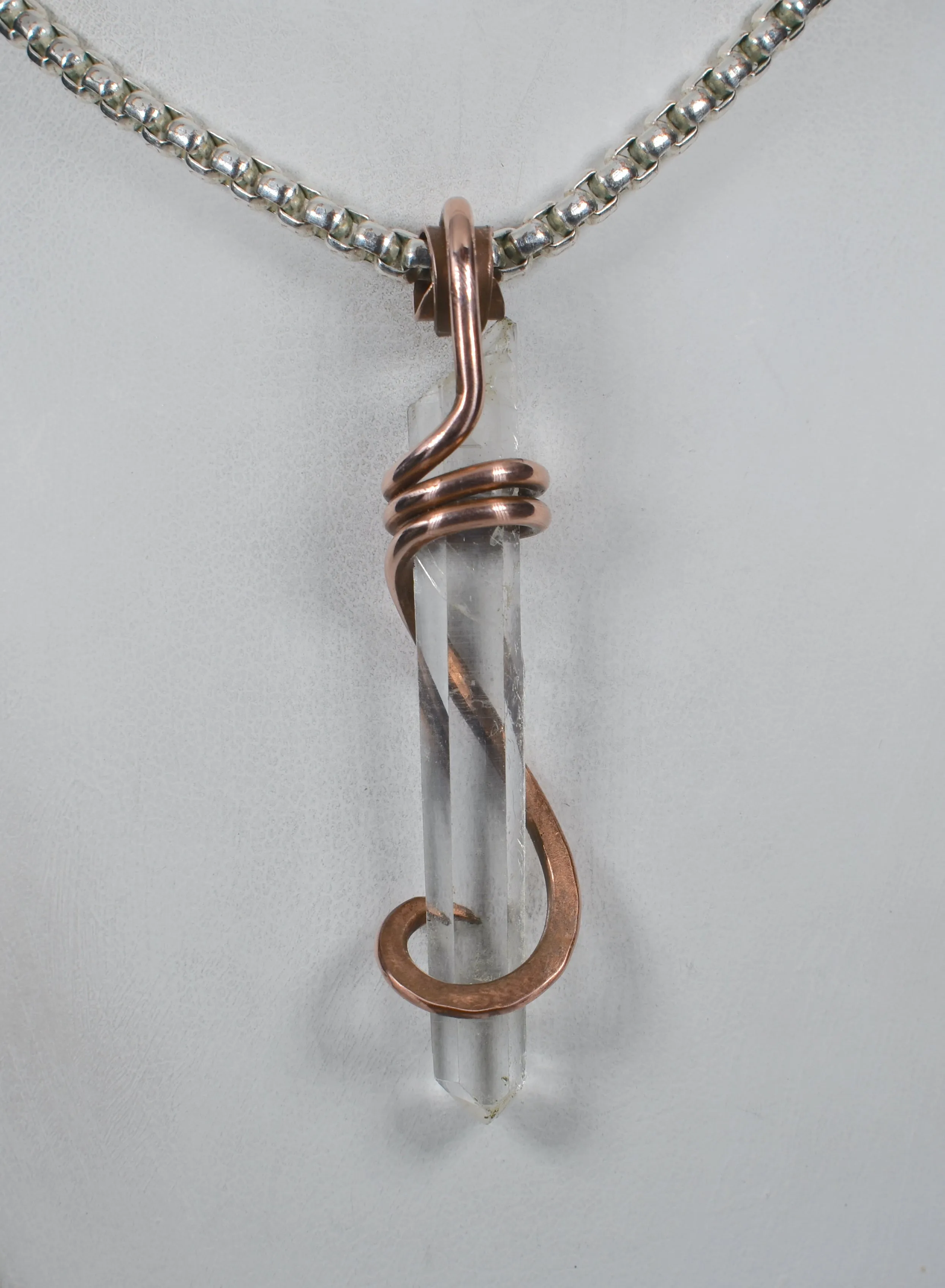 Clear Quartz Point Handmade Crystal Pendant Wrapped in Copper