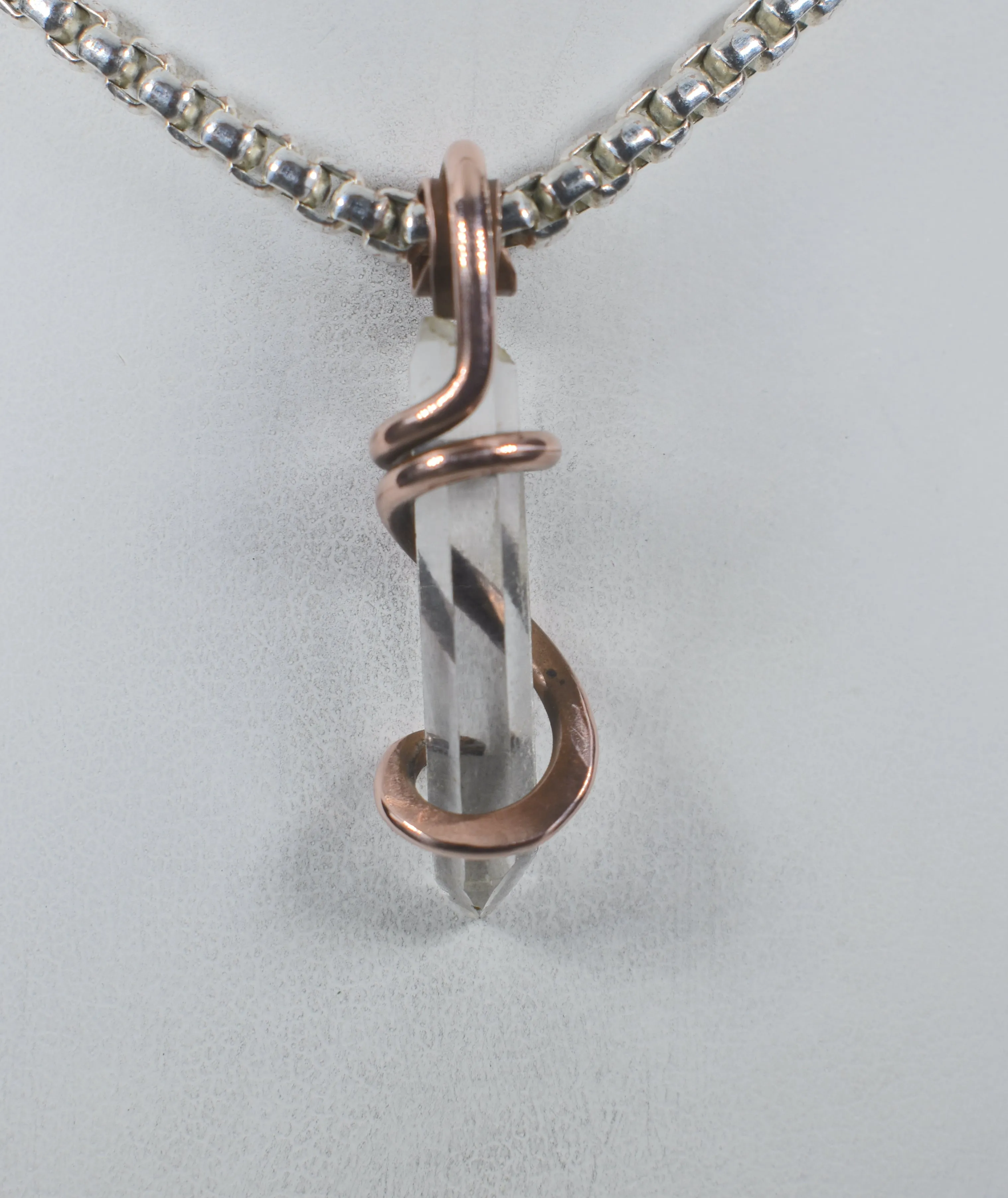Clear Quartz Point Handmade Crystal Pendant Wrapped in Copper