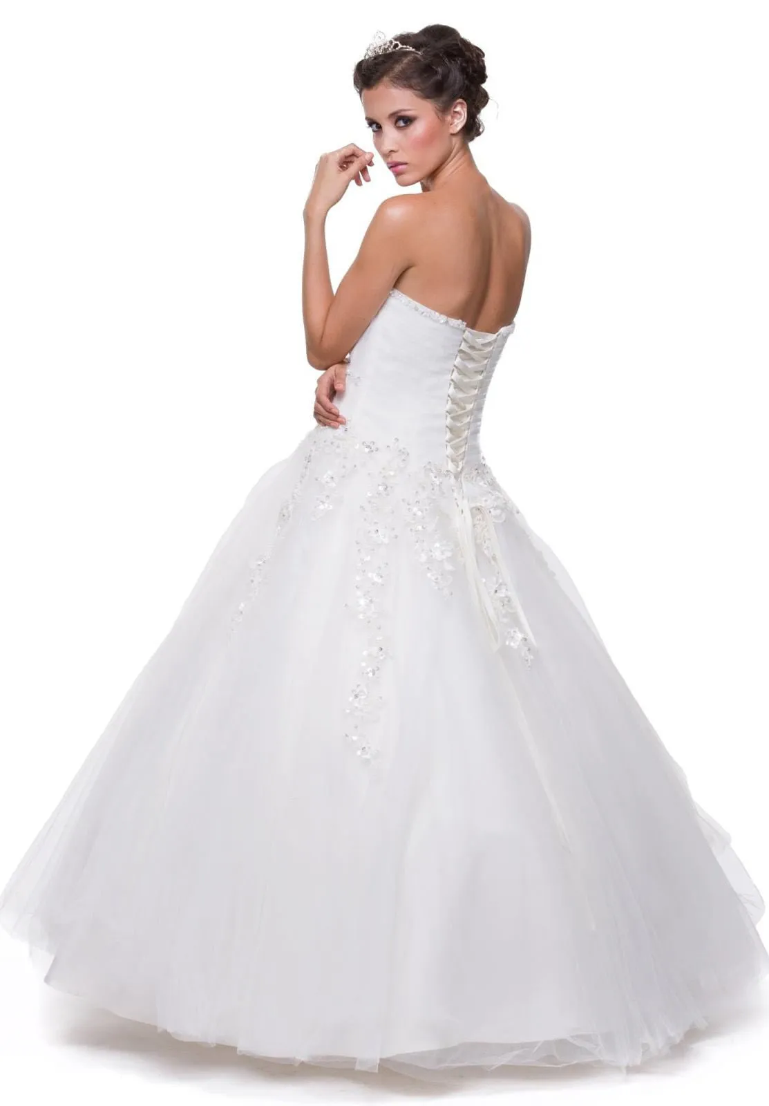 CLEARANCE - Juliet 301 Poofy Quinceanera Tulle Dress A-Line Strapless Beading
