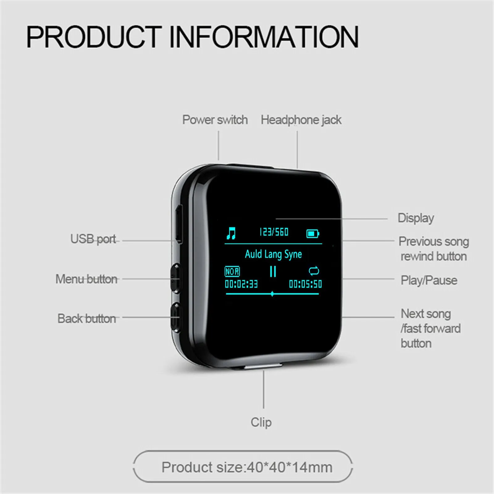 Clip-On Bluetooth MP3 Player 8GB Digital Voice Recorder Noise Reduction