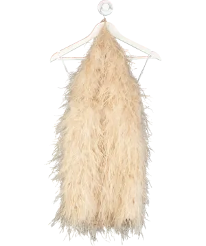 Club L Nude Power Up Feather Halter Neck Mini Dress UK 6
