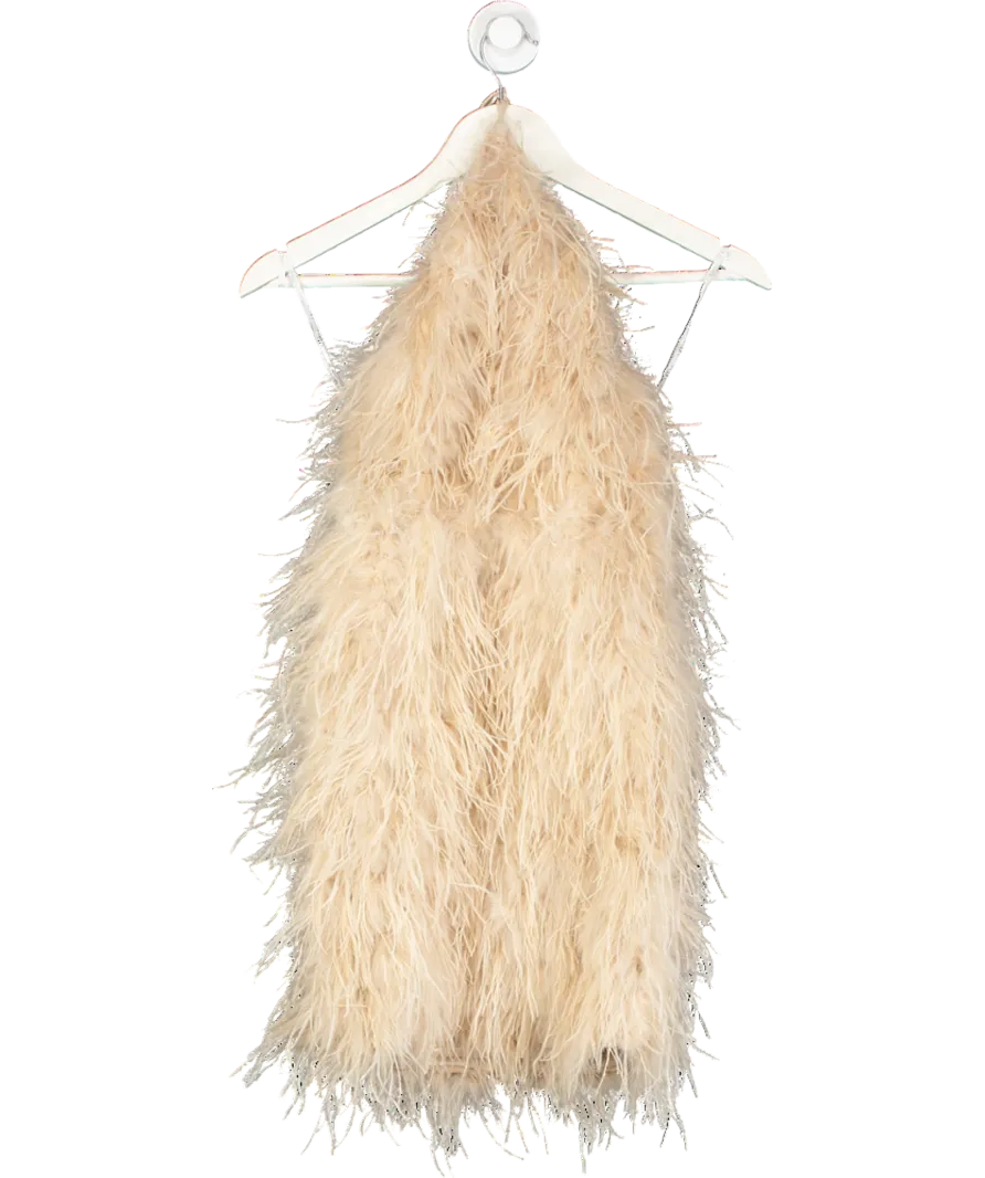 Club L Nude Power Up Feather Halter Neck Mini Dress UK 6