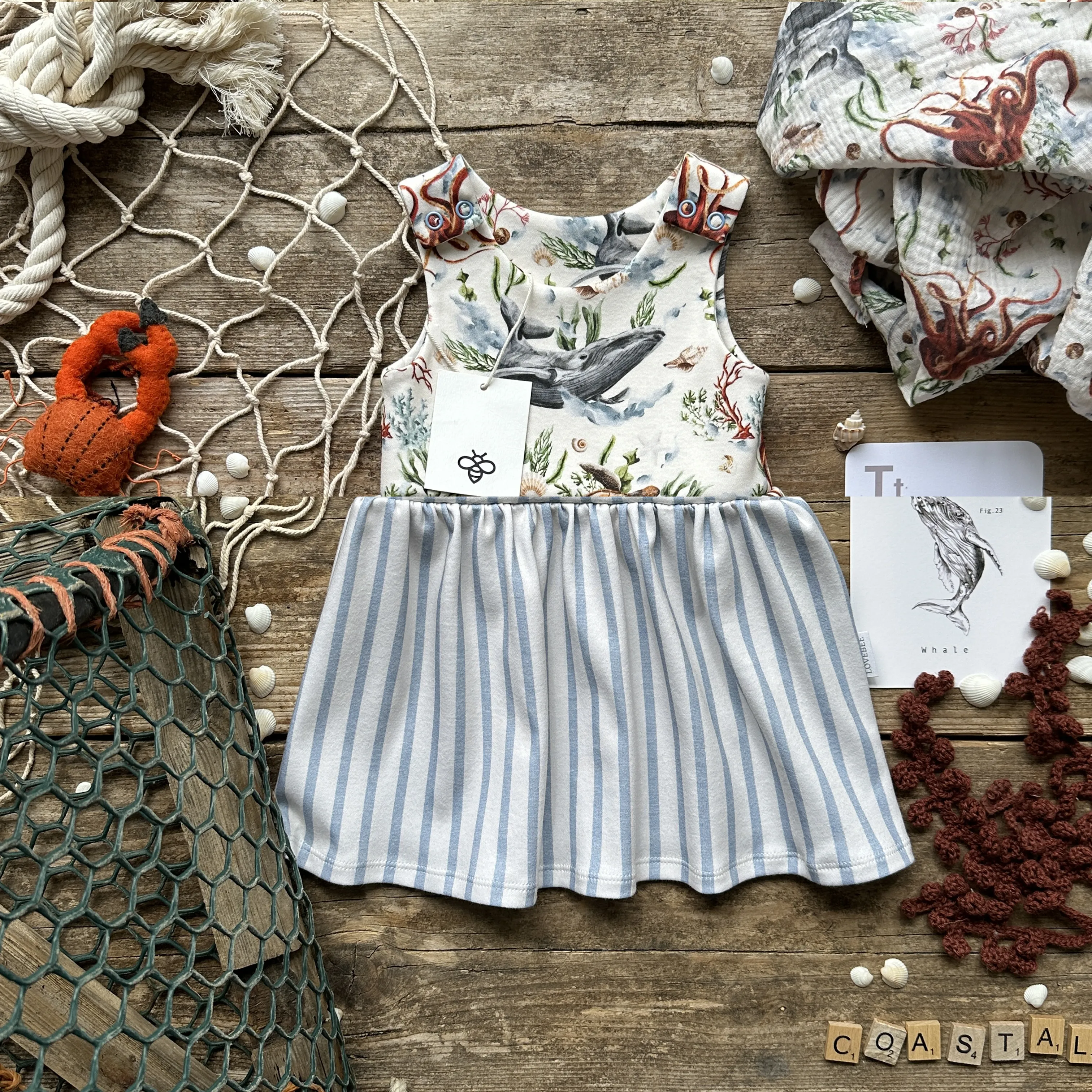 Coastal Stripe   Sea Creatures Hybrid Dress