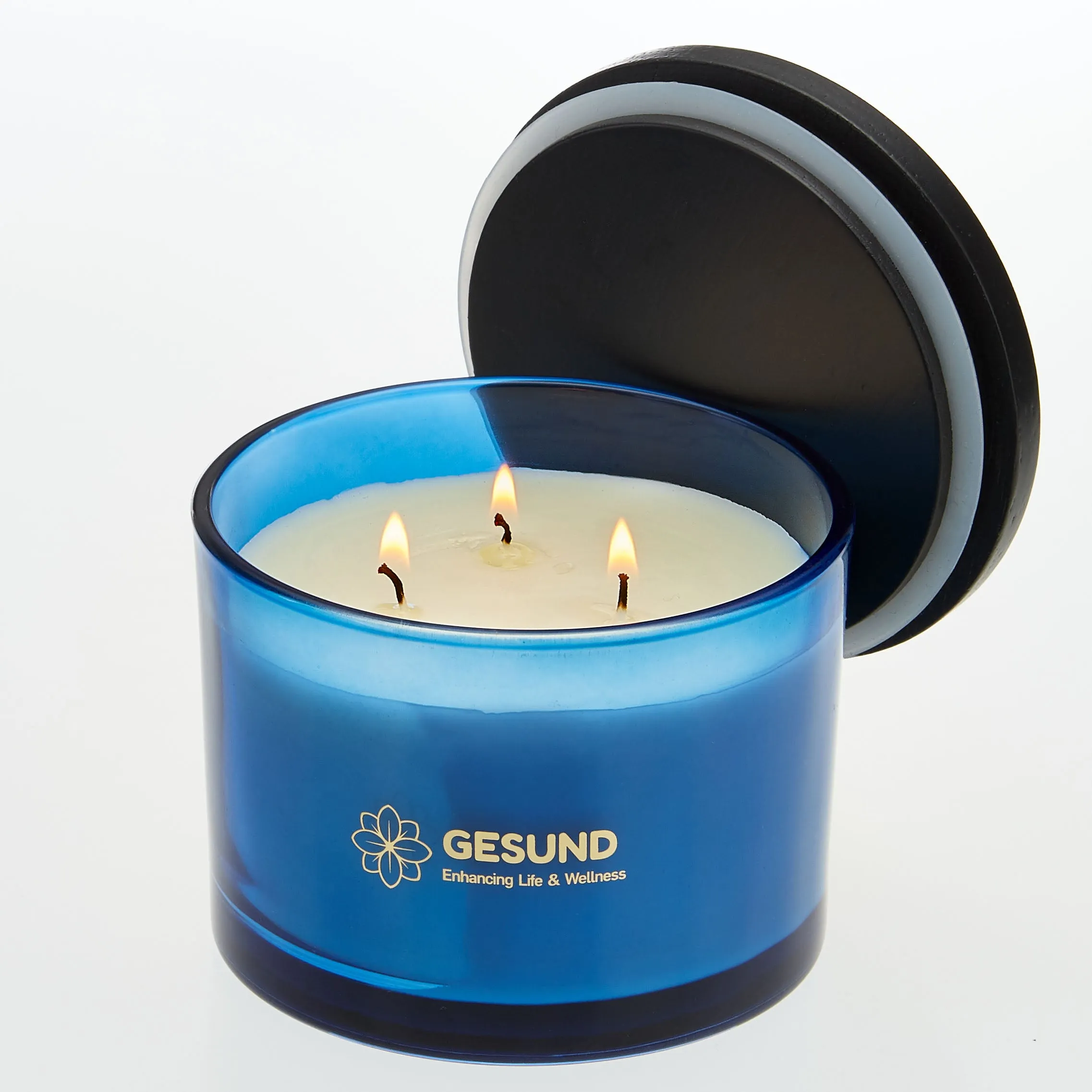 Cobalt Blue Candle 3-Wick - Scented Lemongrass Basil