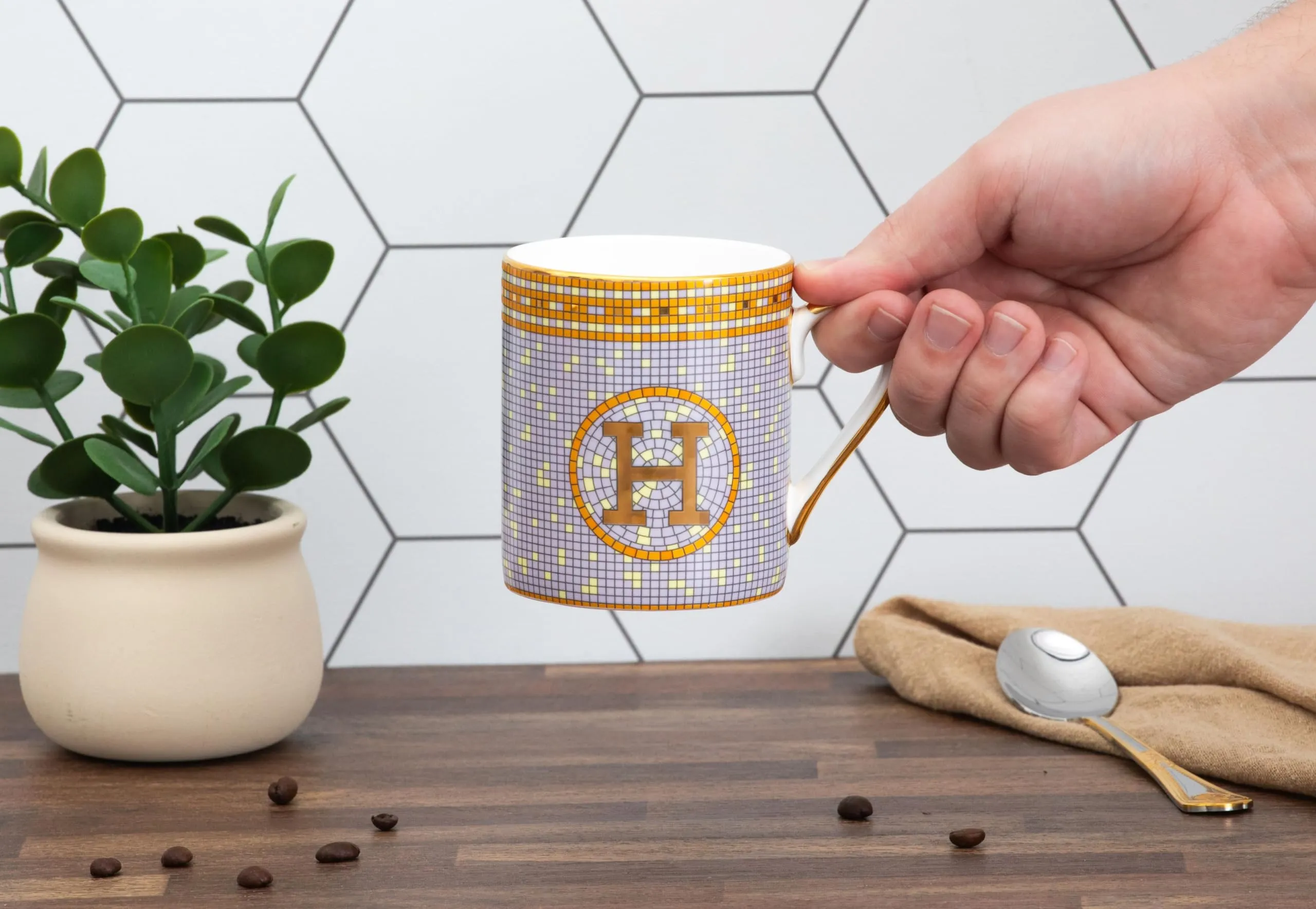Coffee Mugs Set of 2 - Bone China Mugs with Mosaic Pattern Fancy Mugs for Coffee, Tea, or Drinking 10 Oz for Daily use, a Gift or all Occasions