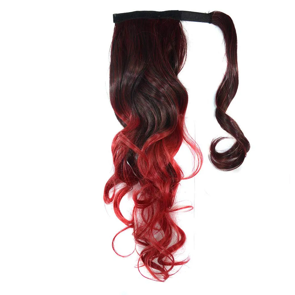 Colorful Ombre 2 Tone Cosplay Ponytail Hair Extension Body Wavy Fake One Piece Clip in Warp Around Magic Paste Pony Tail Choice of Colors
