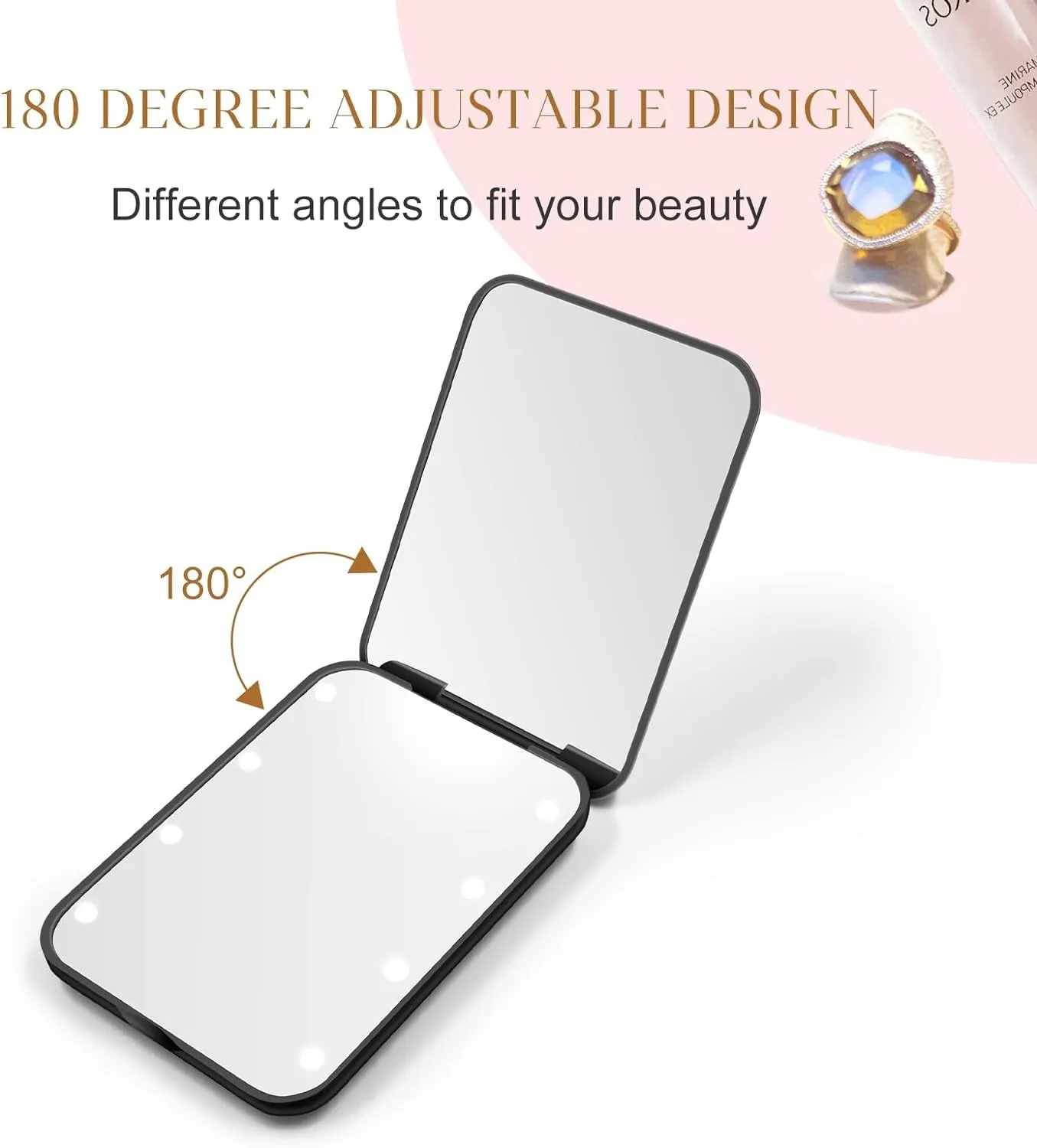 Compact Mirror, 1X/3X Magnification LED Pocket Mirror with Nternal Biattery, Pink Mini Mirror for Purse, Pocket,Travel and Present