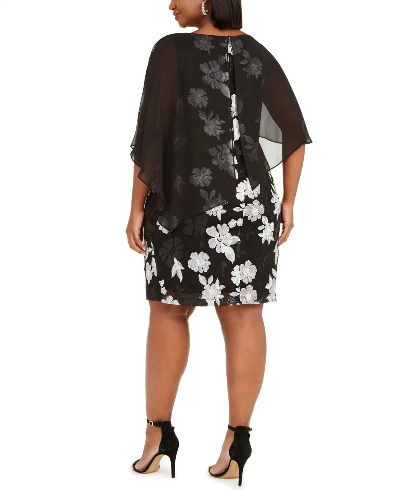 Connected Apparel Womens Plus Size Embroidered Chiffon Overlay Dress TJC80628L1