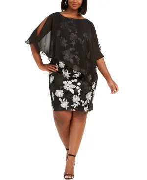 Connected Apparel Womens Plus Size Embroidered Chiffon Overlay Dress TJC80628L1