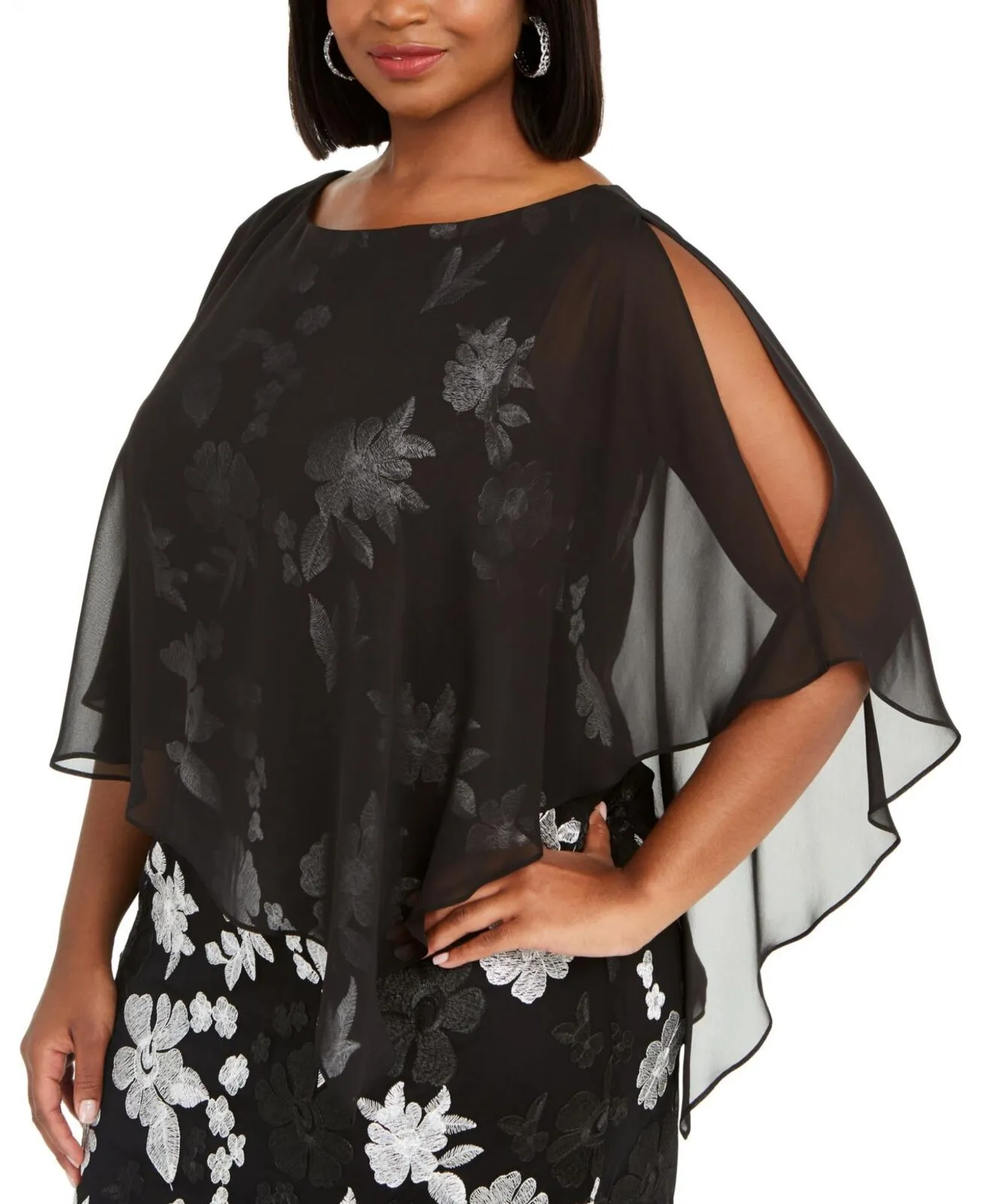 Connected Apparel Womens Plus Size Embroidered Chiffon Overlay Dress TJC80628L1