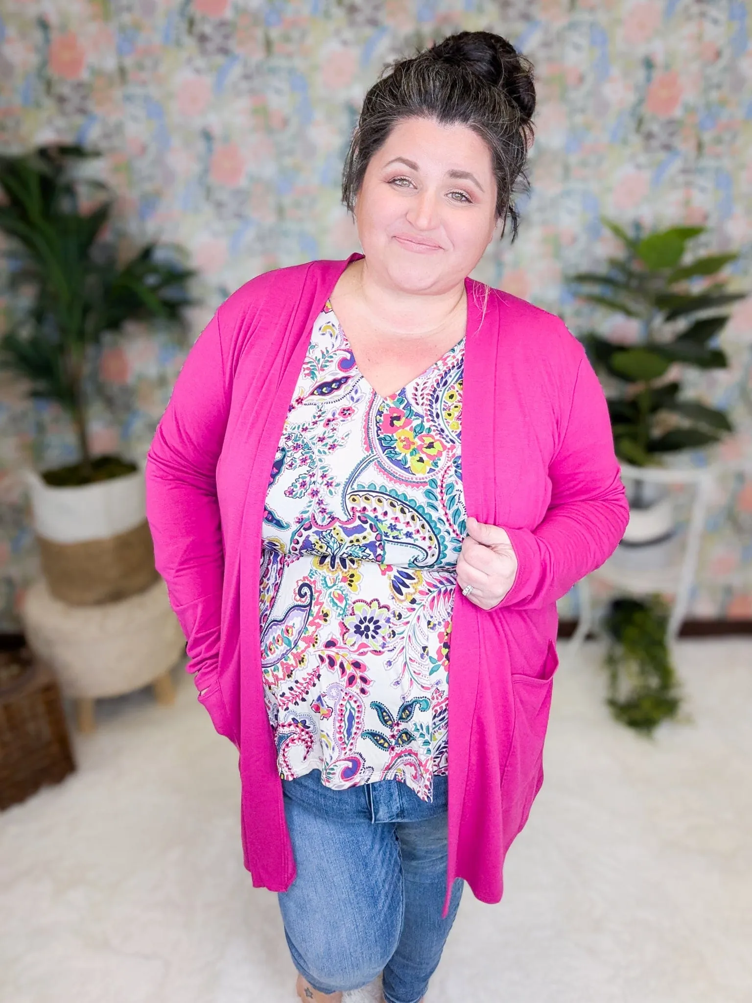 Contessa Double Vee Long Sleeve Top in Bright Paisley