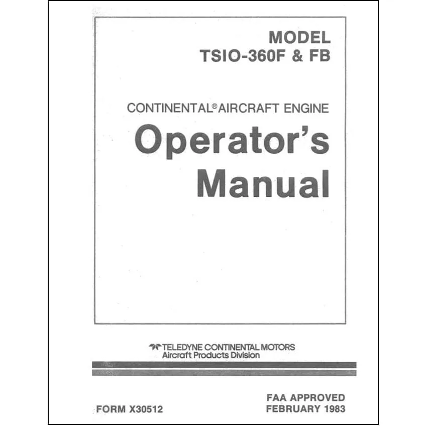 Continental TSIO360F & FB Series 1983 Operator's Manual (X-30512)