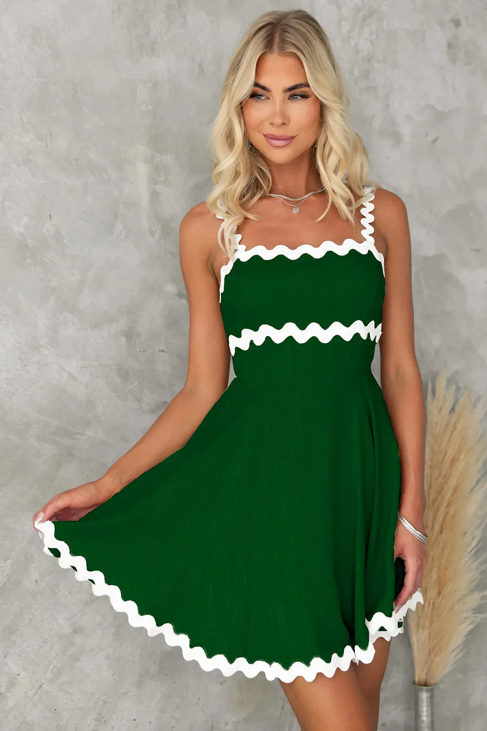 Contrast Color Zig Zag Square Neck Mini Dress (6 Colors)