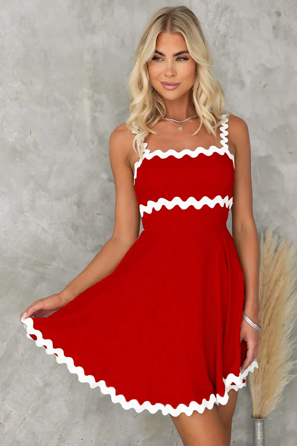 Contrast Color Zig Zag Square Neck Mini Dress (6 Colors)