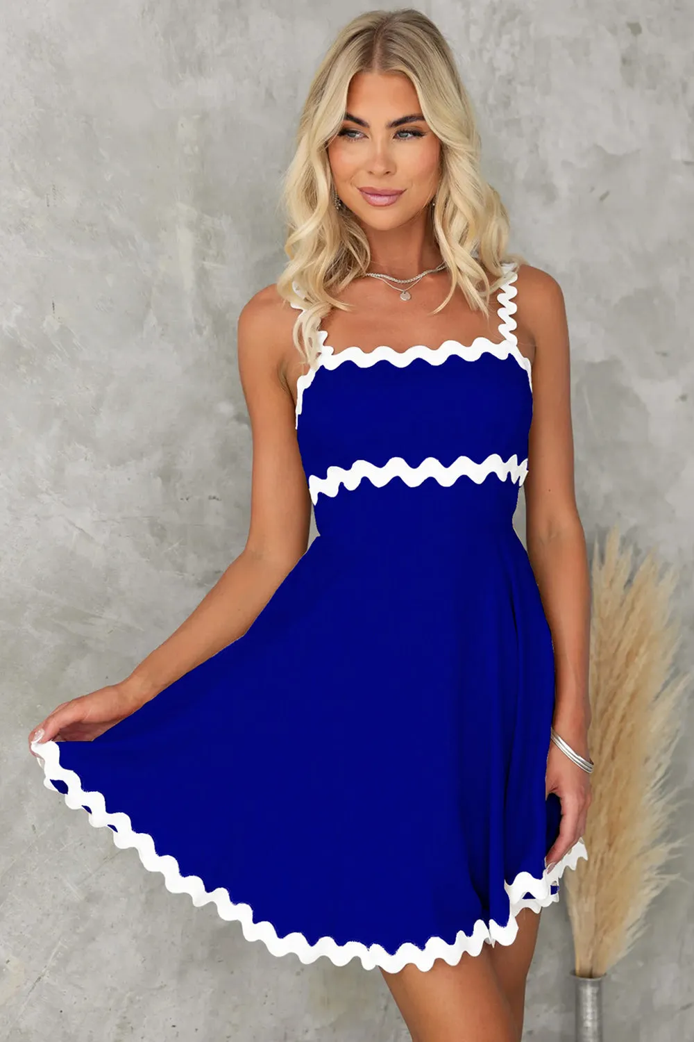 Contrast Color Zig Zag Square Neck Mini Dress (6 Colors)
