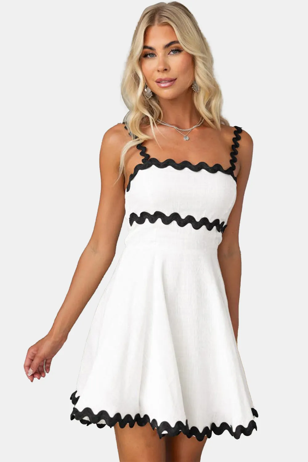 Contrast Color Zig Zag Square Neck Mini Dress (6 Colors)
