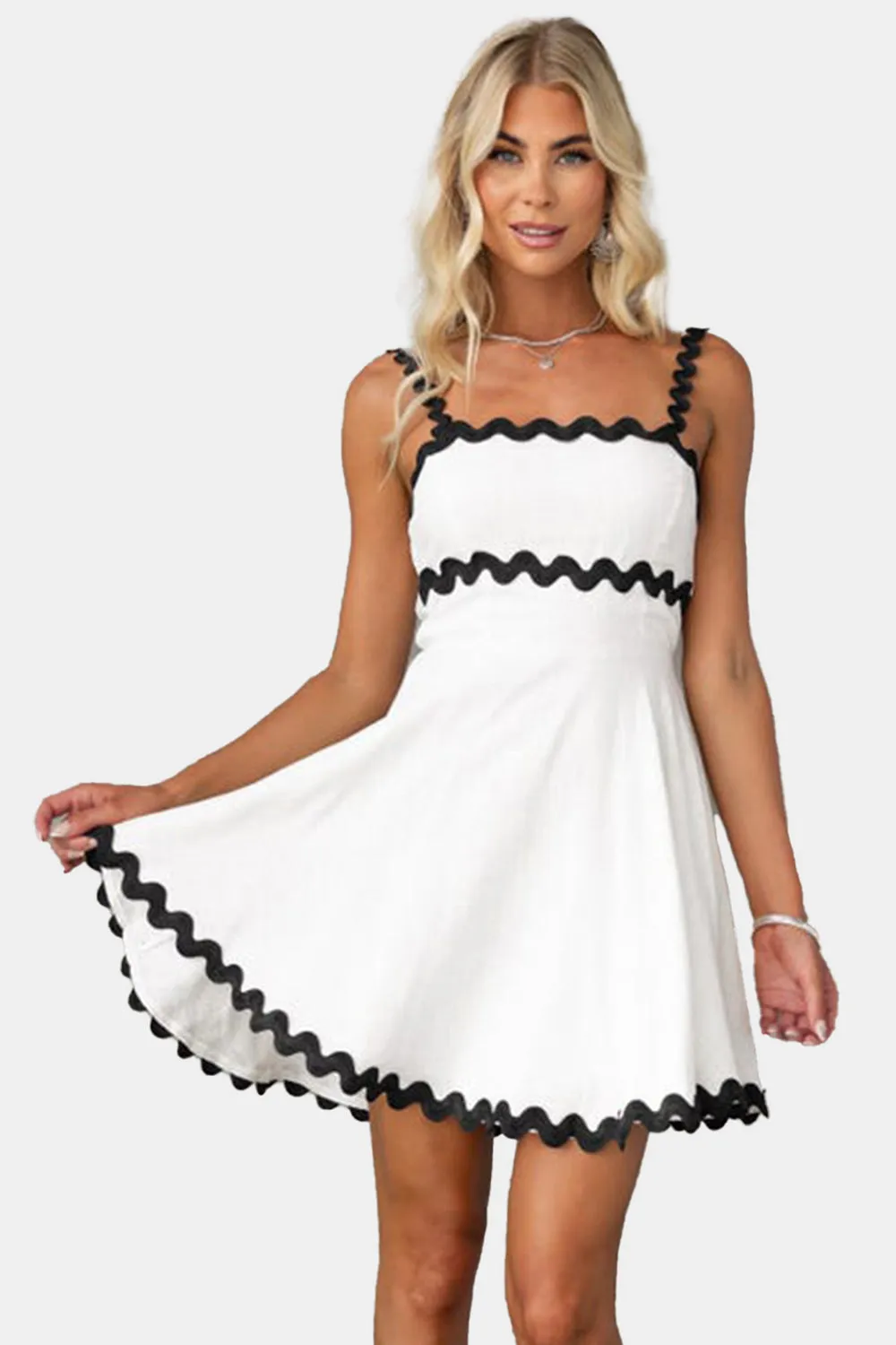 Contrast Color Zig Zag Square Neck Mini Dress (6 Colors)