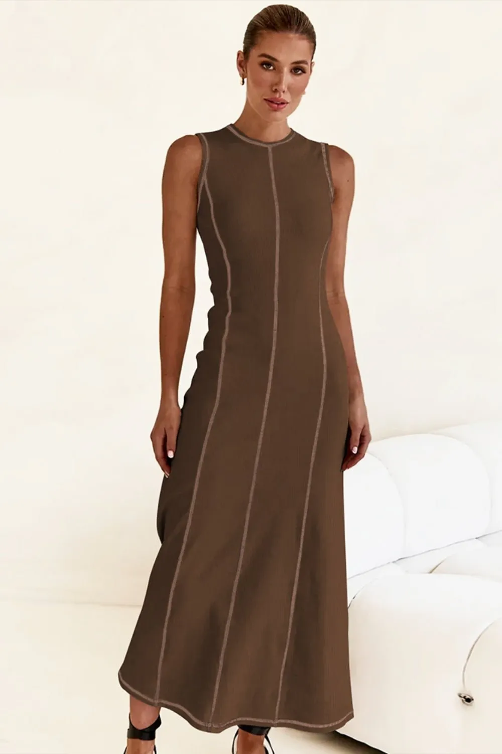 Contrast Stitching Maxi Tank Dress