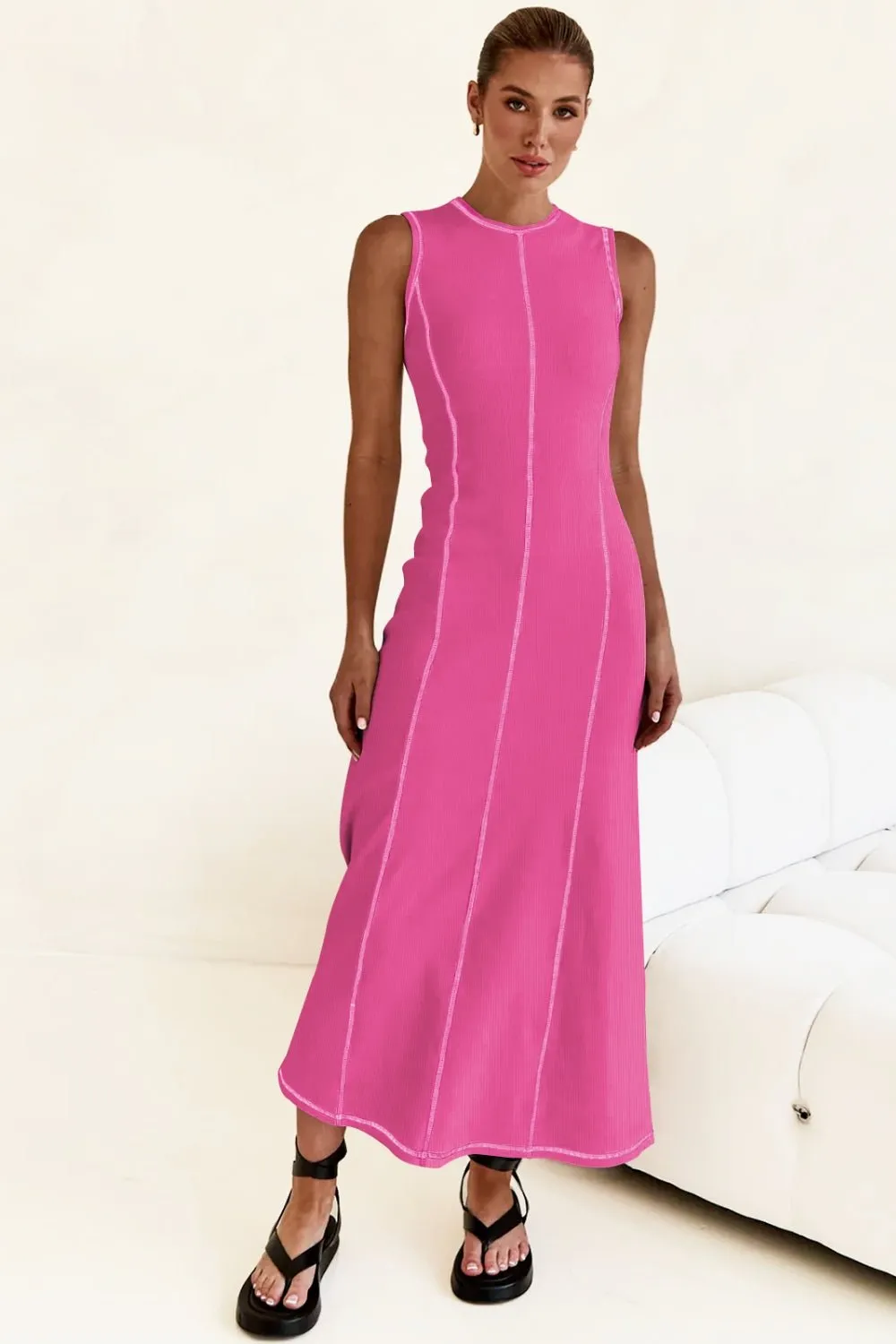 Contrast Stitching Maxi Tank Dress