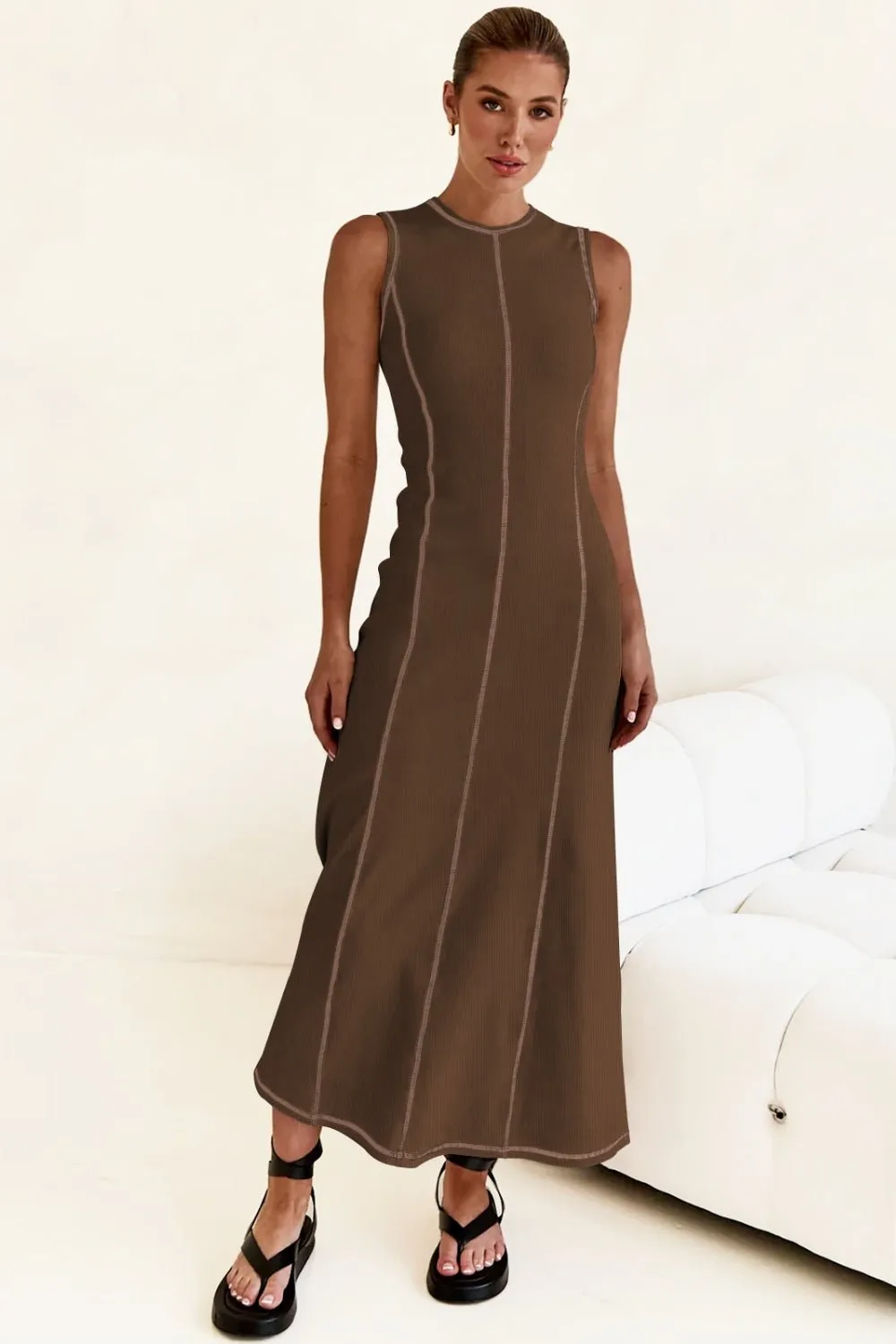 Contrast Stitching Maxi Tank Dress