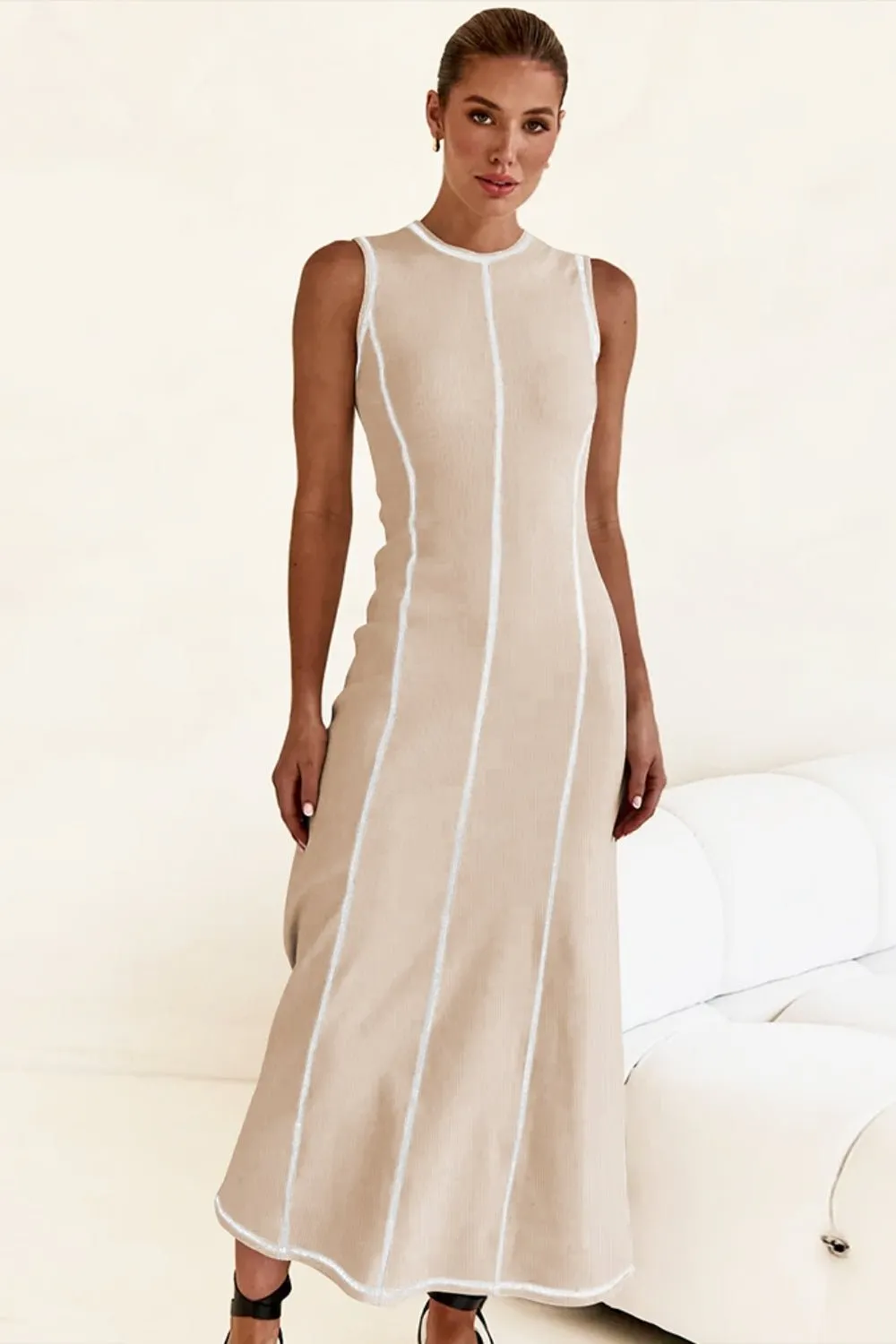 Contrast Stitching Maxi Tank Dress