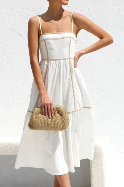 Contrast Trim Square Neck Midi Cami Dress