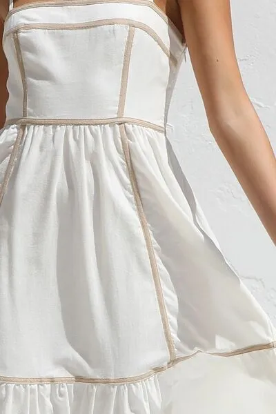 Contrast Trim Square Neck Midi Cami Dress