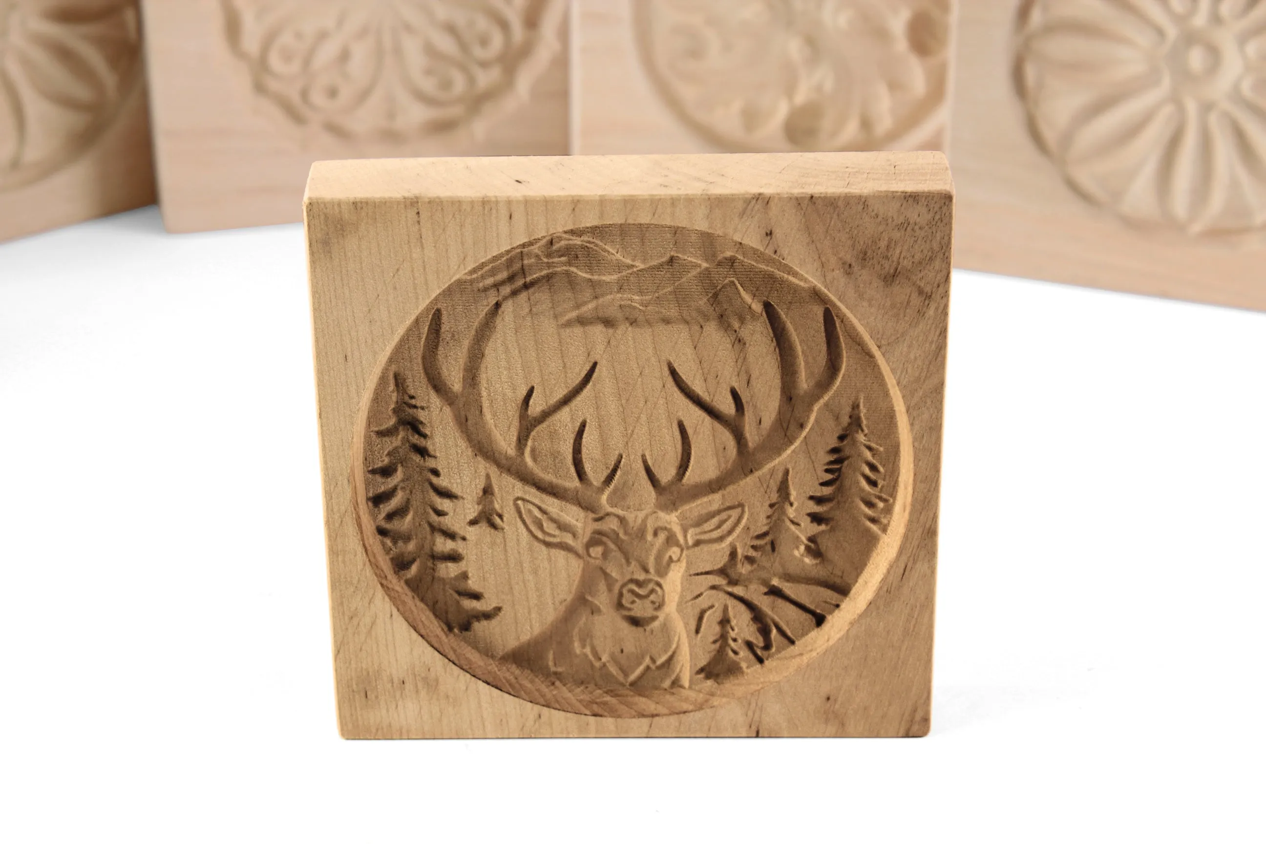 Cookie Mold, Forest Reindeer Springerle Mold, Wooden Cookie Embosser, Clay Mold, Gingerbread, Speculaas, Shortbread Stamp, Cookie Cutter, Christmas Gift