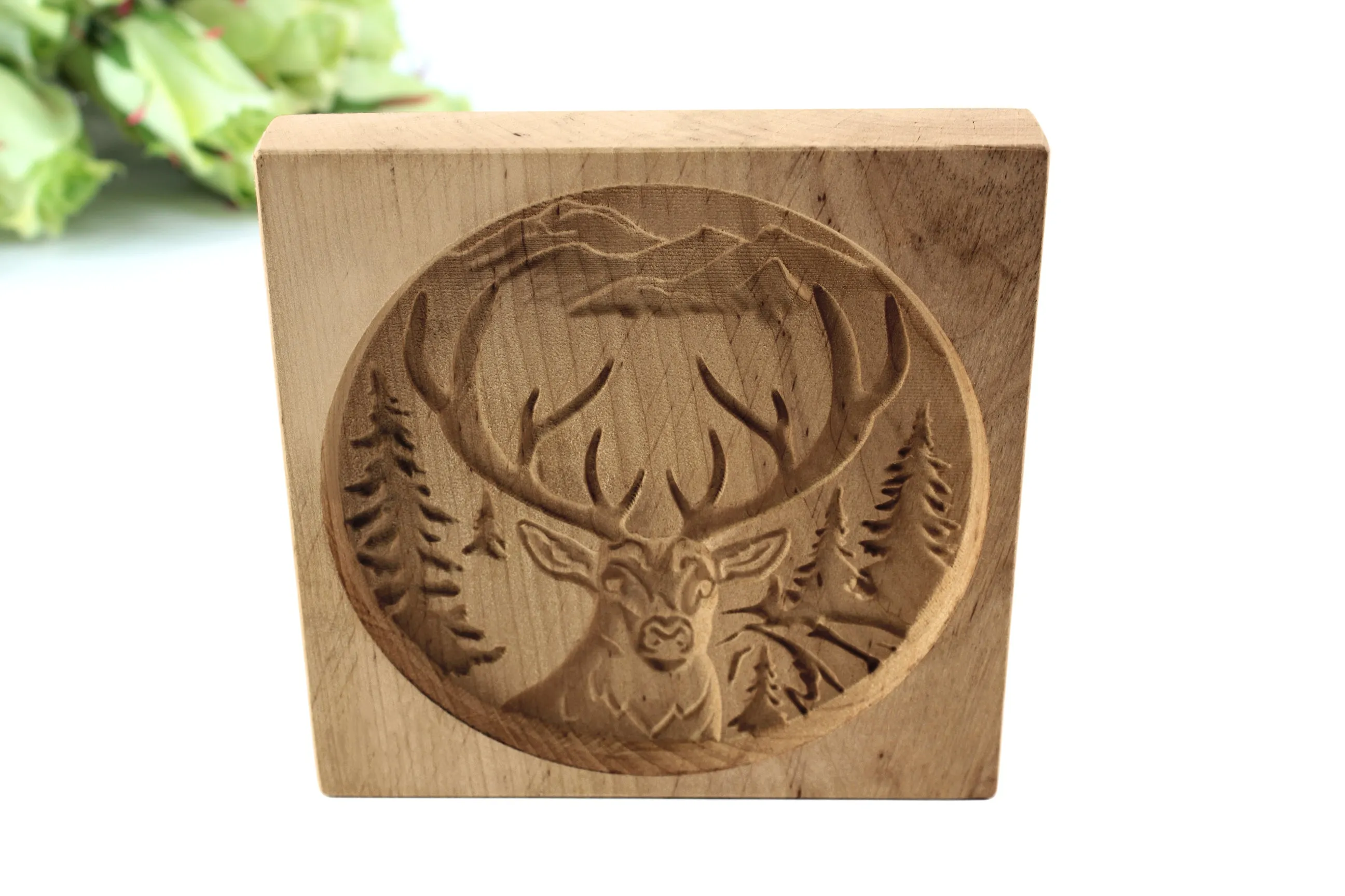 Cookie Mold, Forest Reindeer Springerle Mold, Wooden Cookie Embosser, Clay Mold, Gingerbread, Speculaas, Shortbread Stamp, Cookie Cutter, Christmas Gift