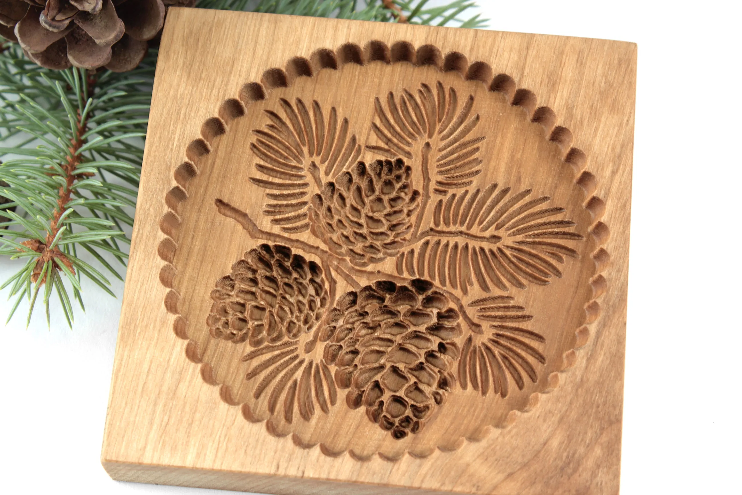 Cookie Mold, Pine Cones Springerle Mold, Wooden Cookie Embosser, Christmas Cookie Cutter, Gingerbread, Speculaas, Clay Mold, Gift