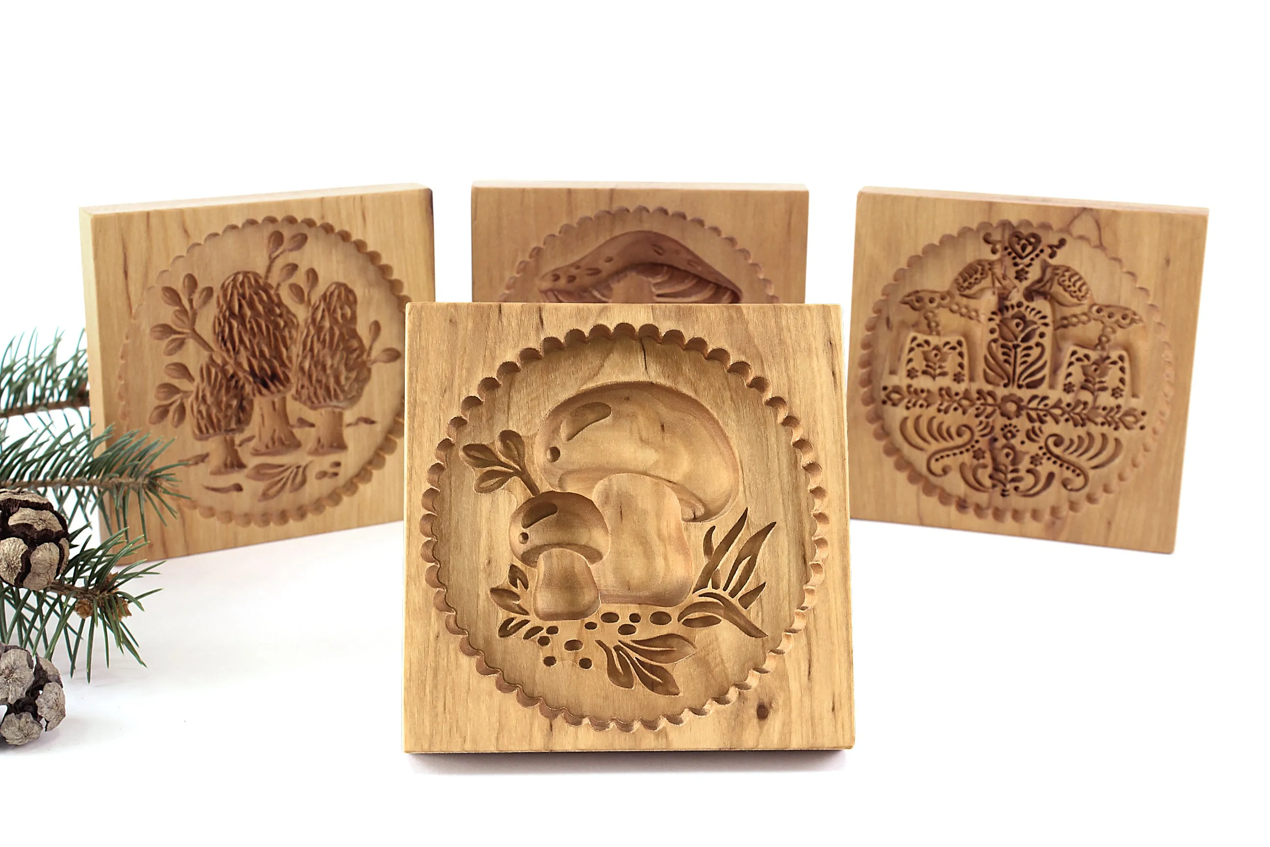 Cookie Mold, Porcini Mushrooms Springerle Mold, Wooden Cookie Embosser, Christmas Cookie Cutter, Gingerbread, Speculaas, Clay Mold, Christmas Gift