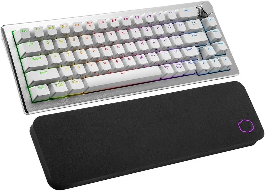 Cooler Master CK721 65% Hybrid Wireless 2.4GHz/ Bluetooth Silver/White Mechanical Gaming Keyboard, Tactile Brown Switches, Customizable RGB, Ergonomic Design, 3-Way Dial (CK-721-SKTM1-US)