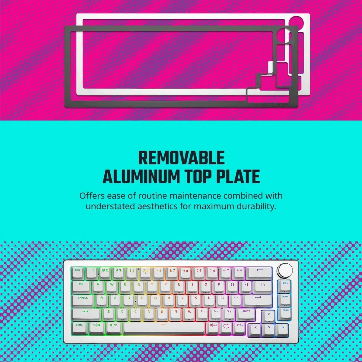 Cooler Master CK721 65% Hybrid Wireless 2.4GHz/ Bluetooth Silver/White Mechanical Gaming Keyboard, Tactile Brown Switches, Customizable RGB, Ergonomic Design, 3-Way Dial (CK-721-SKTM1-US)